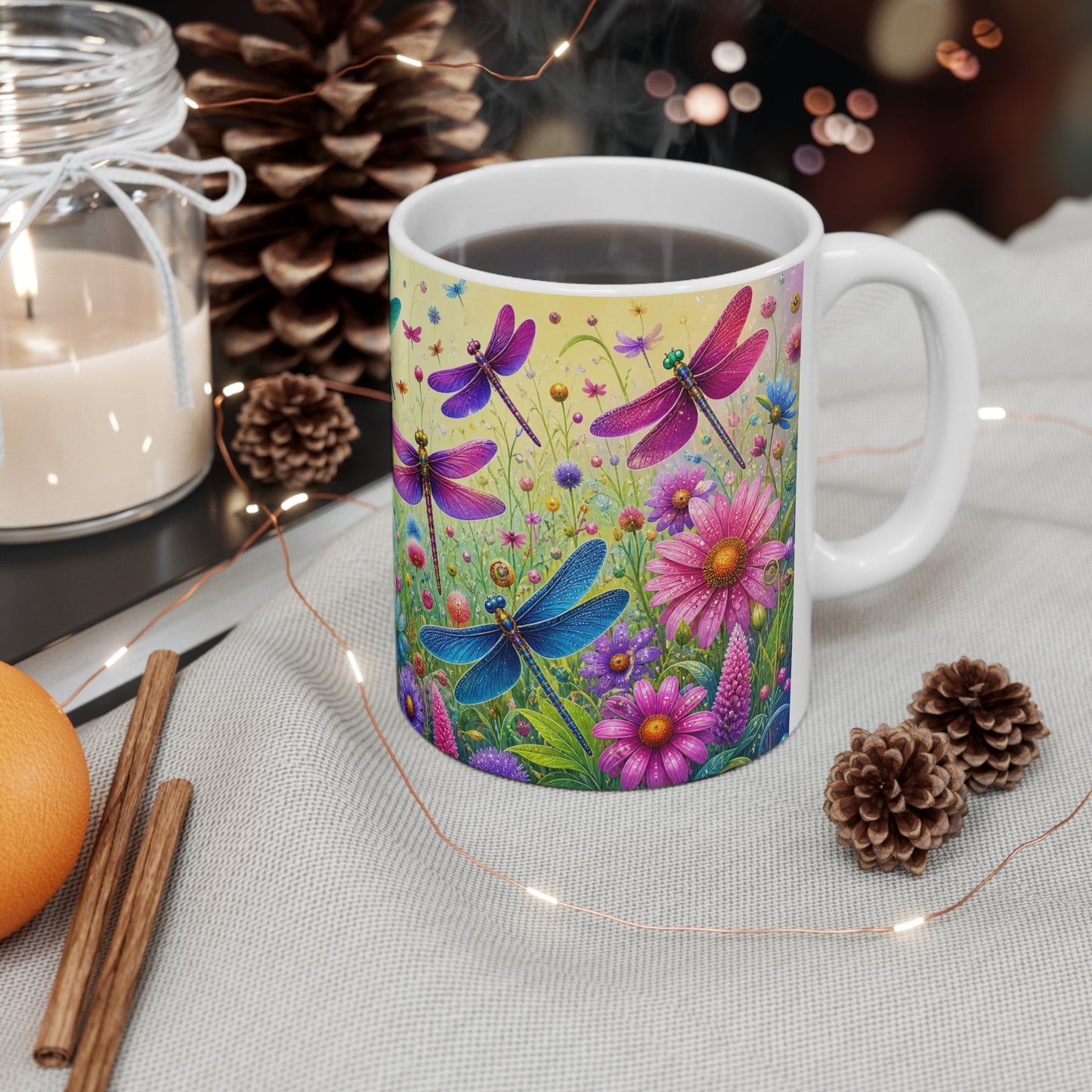 Tasse Libellules Colorées – Mug Floral Nature – Cadeau Femme Homme Enfant 325ml