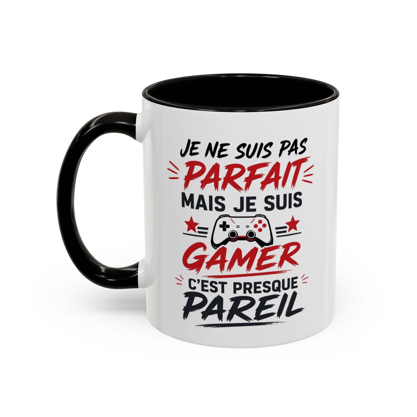 Mug Gamer Humour – Je Ne Suis Pas Parfait Mais Je Suis Gamer – Tasse Geek Drôle Cadeau Gaming Céramique 325ml Noir Rouge
