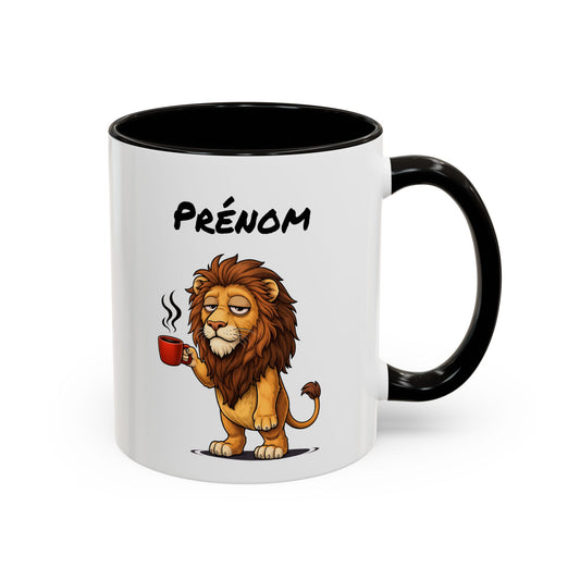 Tasse Lion avec Café – Mug Animal Sauvage Humoristique – Illustration Lion Fatigue 325ml