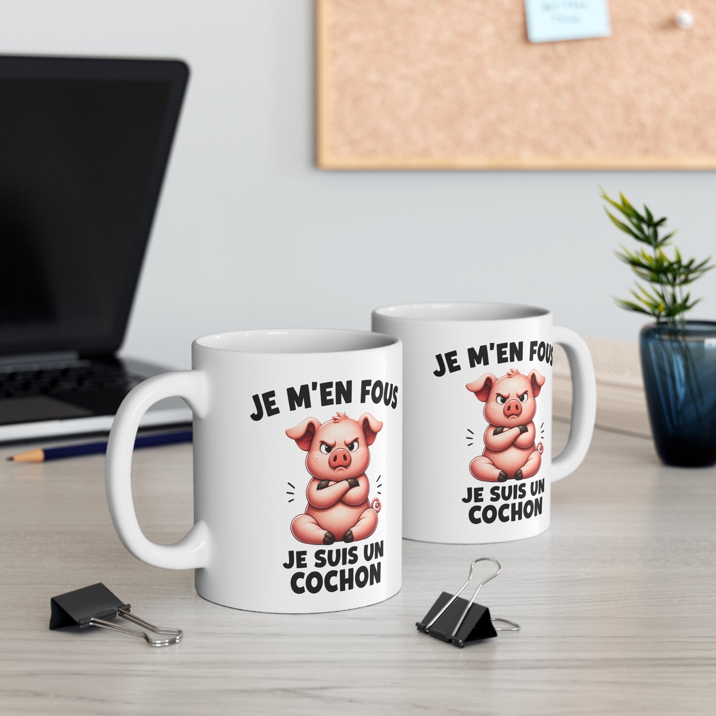 Tasse Je M’en Fous Je Suis Un Cochon – Mug Humour Cochon Mignon et Grincheux – Cadeau Homme Femme 325ml
