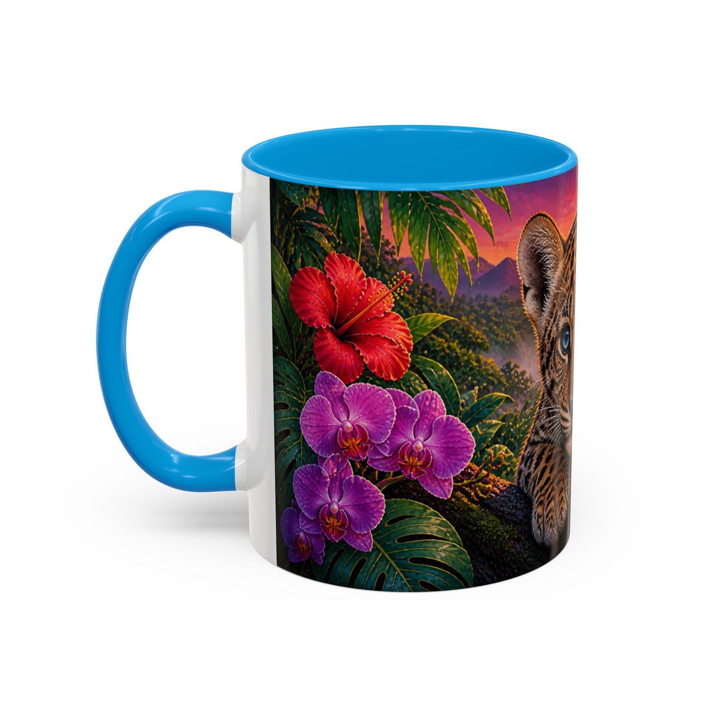 Tasse Léopard Tropical et Fleurs Exotiques – Mug Animal Sauvage Jungle – Design Artistique Coloré – Céramique 325ml