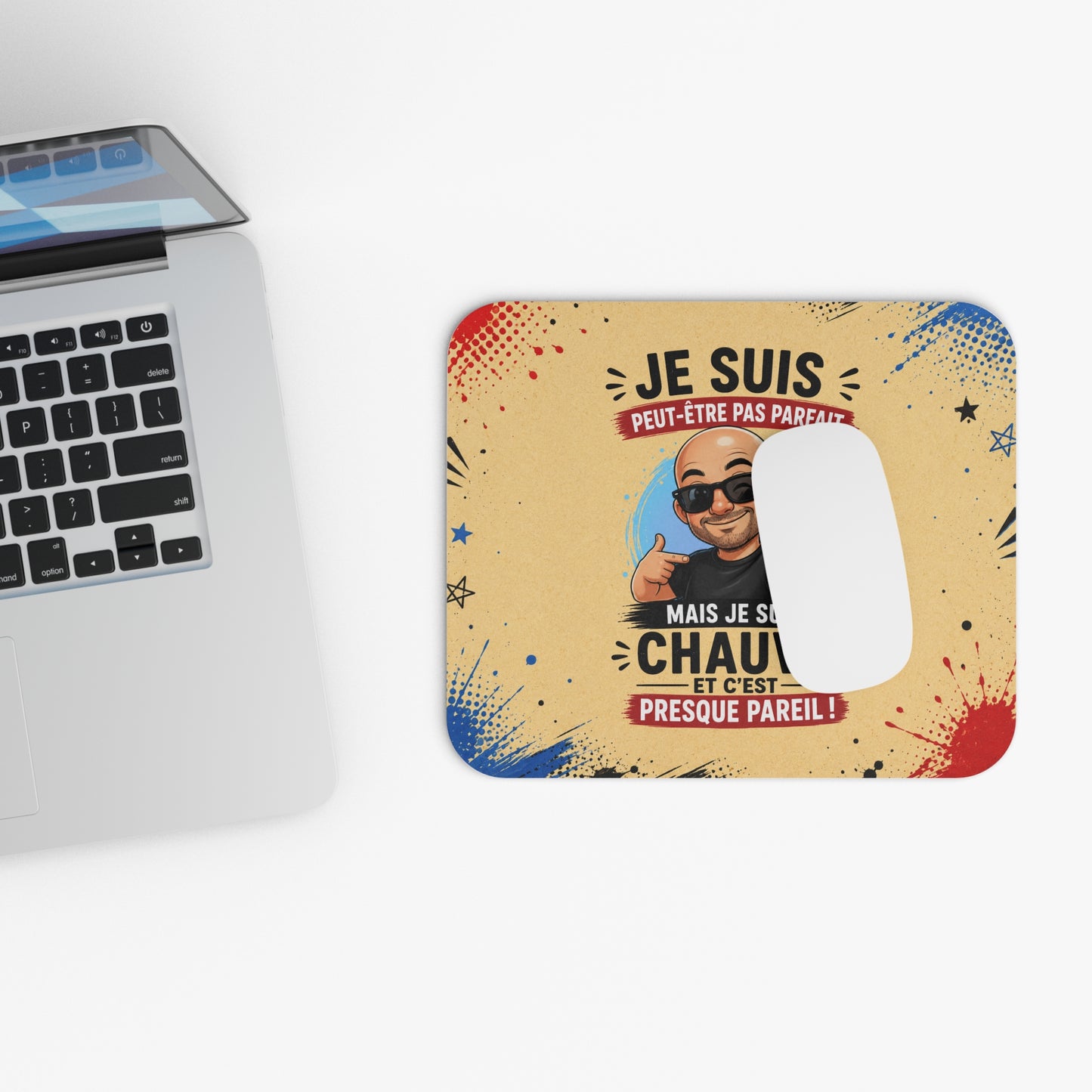 Tapis de Souris 22x18cm Je Suis Peut-Être Pas Parfait Mais Je Suis Chauve – Cadeau Humour Homme Chauve
