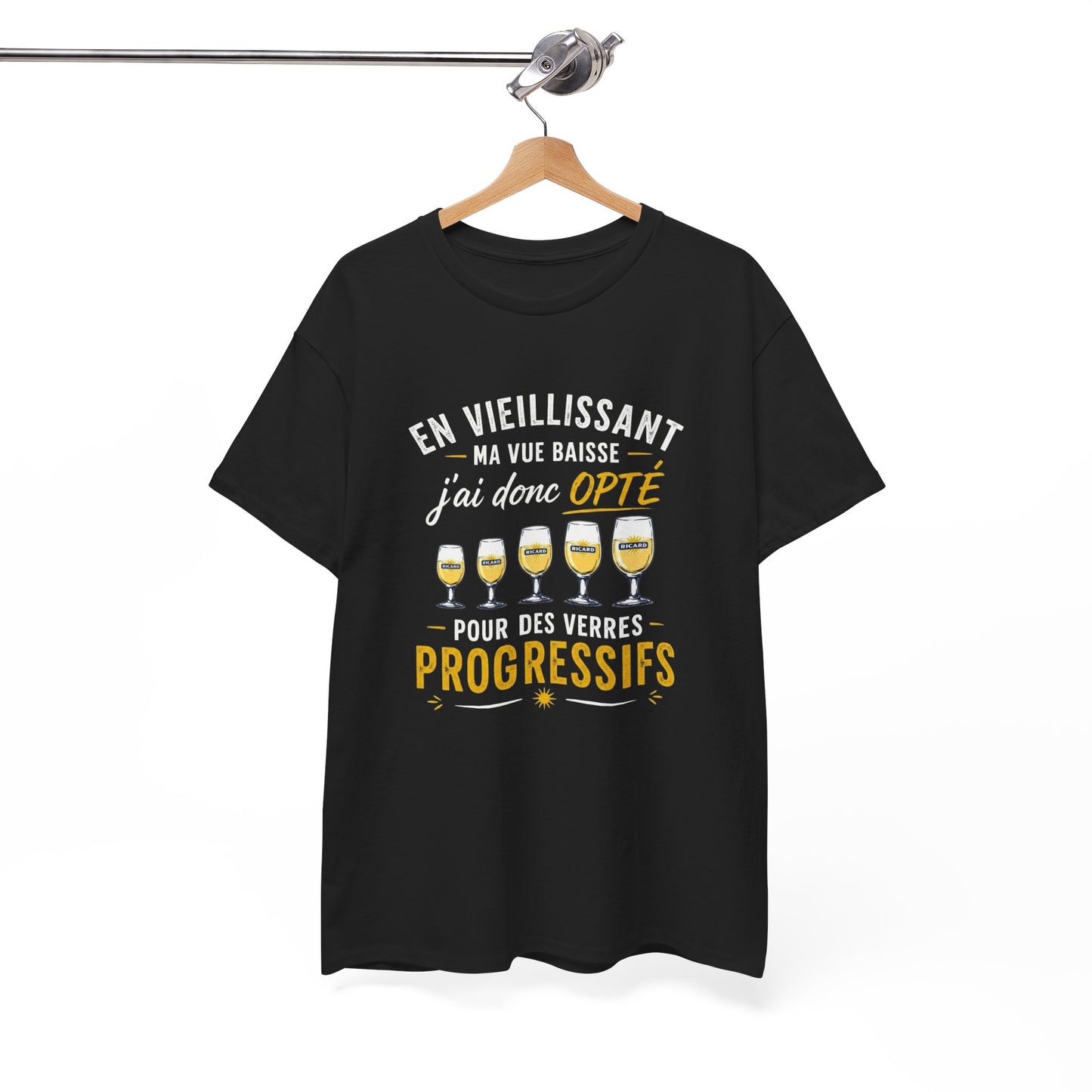 T-Shirt Humour Pastis Verres Progressifs – Tee Shirt Drôle Apéro Alcool Citation Amusante Adulte – Cadeau Ami Apéritif Noir Blanc Gris