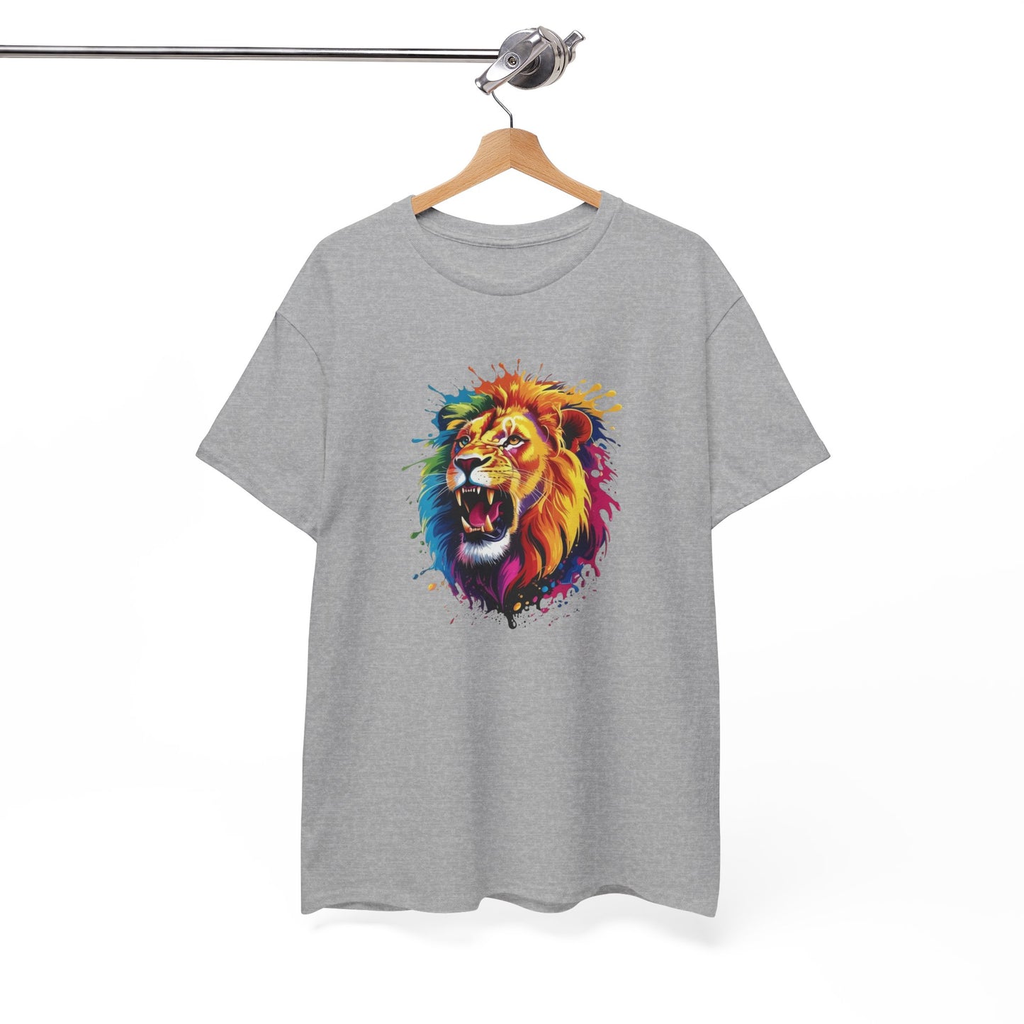 T-Shirt Lion Rugissant Coloré – Tee Shirt Tête de Lion Art Dripping – Cadeau Animal Puissant Streetwear Noir Blanc Gris
