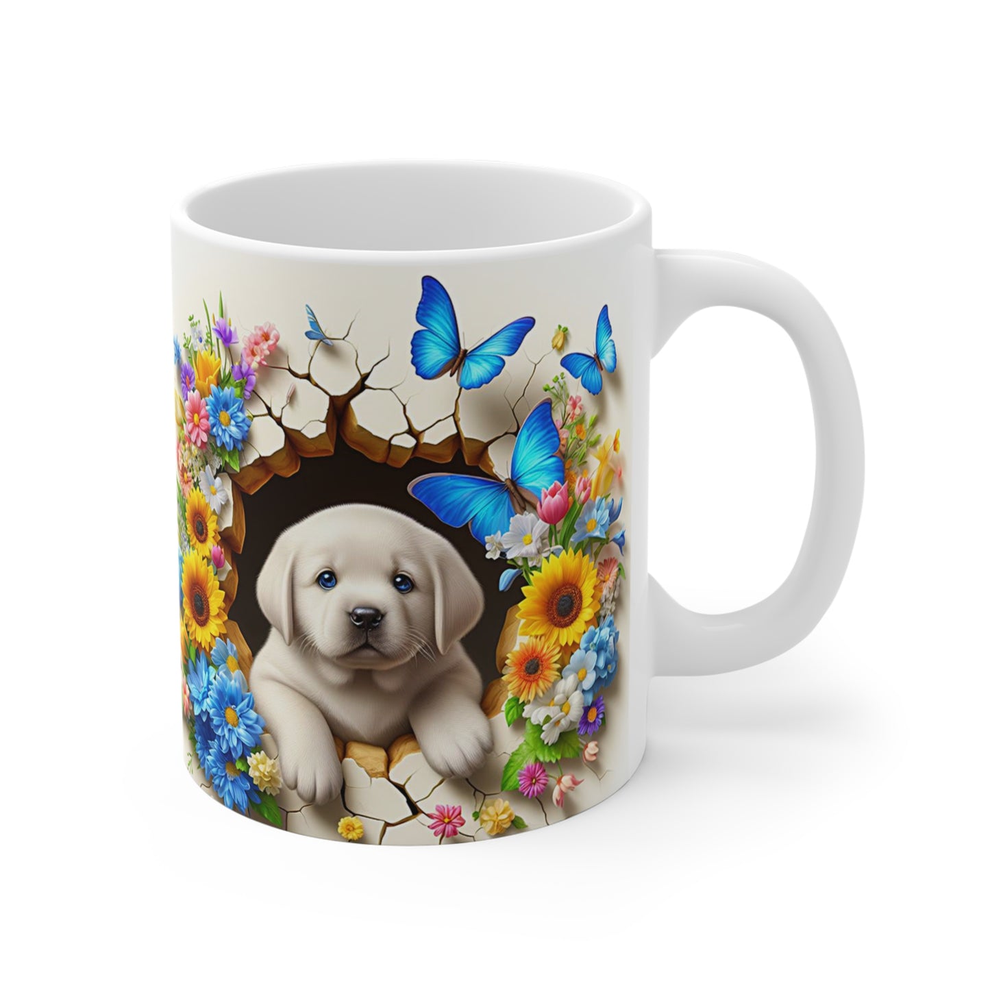 Tasse Céramique Labrador et Fleurs – Mug Chien Mignon Papillons – Cadeau Animaux Bohème 325ml