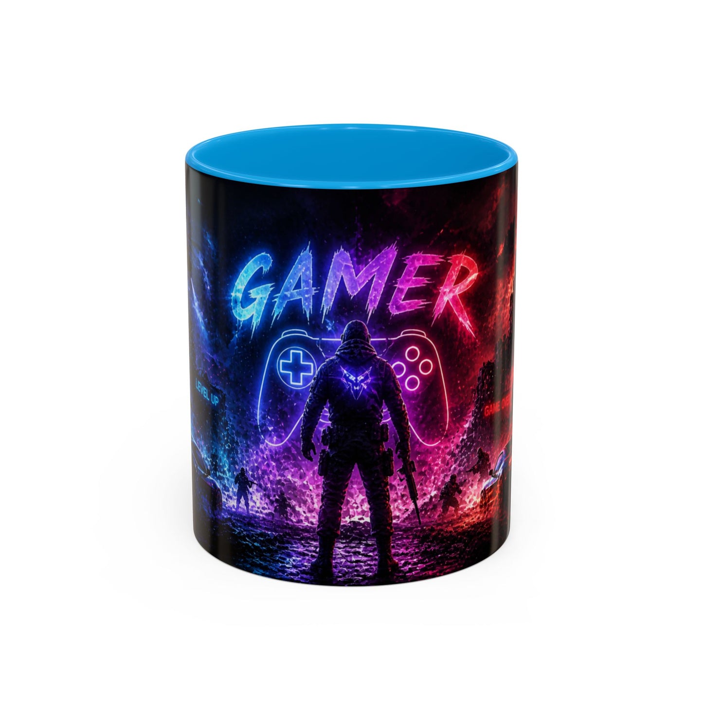 Tasse Gamer Néon Futuriste – Mug Jeux Vidéo Manette et Univers Gaming – Design Arcade Coloré – Céramique 325ml