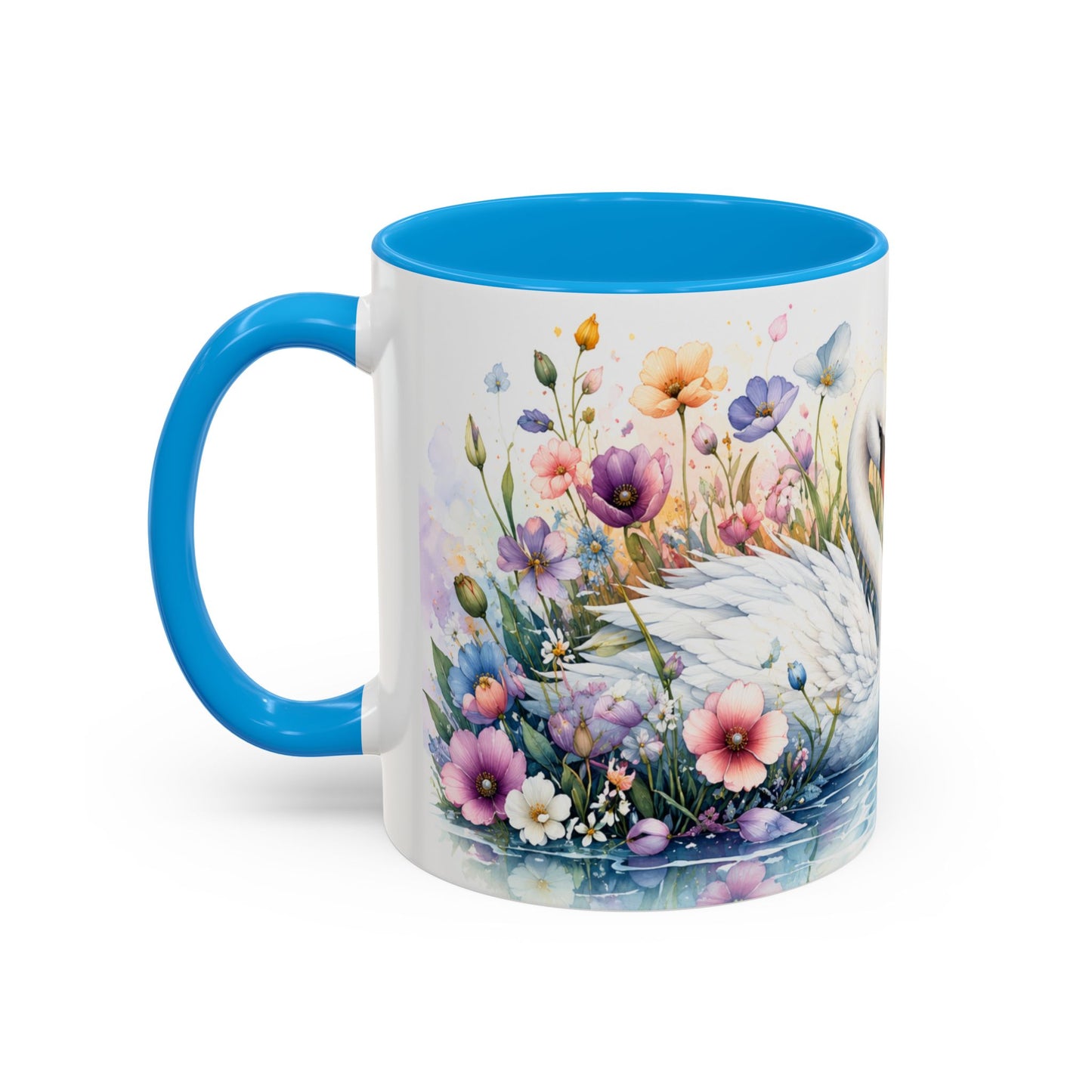Tasse Cygnes et Fleurs – Mug Romantique Aquarelle – Cadeau Amour Homme Femme 325ml