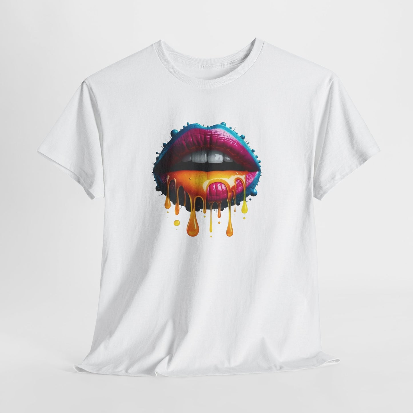 T-Shirt Lèvres Colorées Pop Art – Tee Shirt Bouche Dripping Moderne – Cadeau Tendance Streetwear Noir Blanc Gris