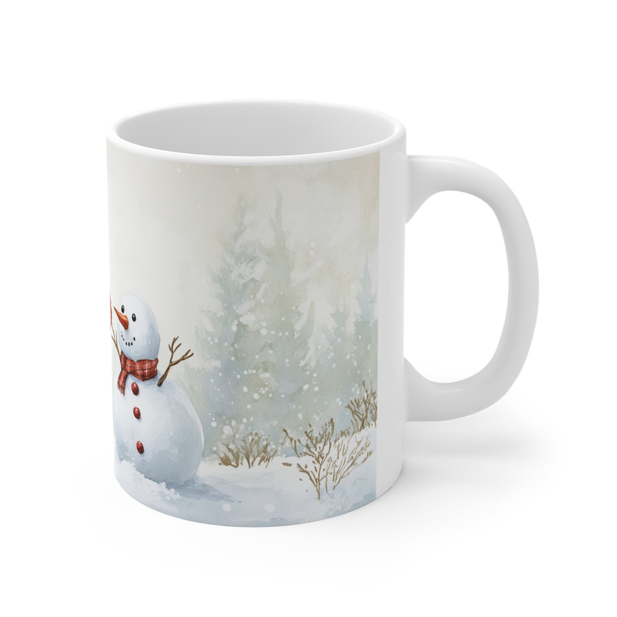 Mug Lapin et Bonhomme de Neige – Tasse de Noël Hiver Style Aquarelle – Cadeau Original Ambiance Enneigée Homme Femme