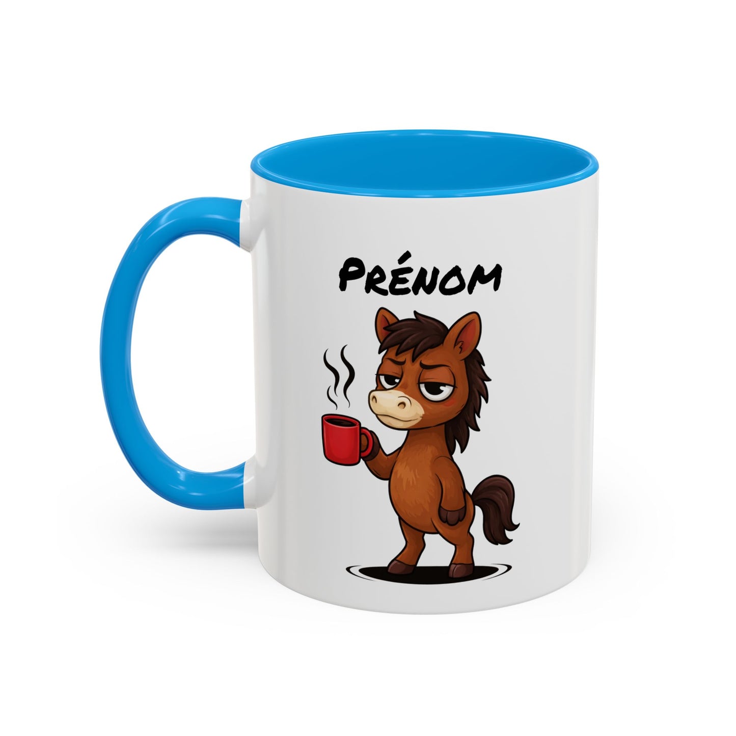 Mug Cheval Fatigué Personnalisable 325ml – Tasse Café Humoristique Prénom Cadeau Original Noir Bleu Rouge