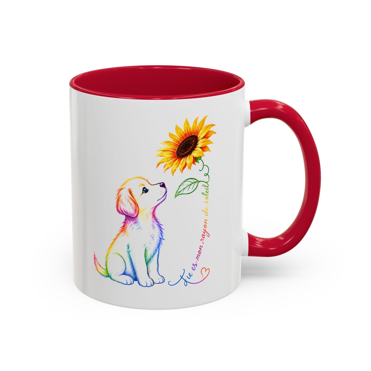 Mug Chien et Tournesol – Tasse Chien Colorée Amour Bonheur – Cadeau Original Amoureux des Chiens Homme et Femme Noir Bleu Rouge