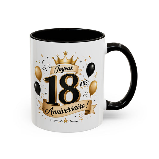 Mug Joyeux 18 Ans – Tasse Anniversaire 18 Ans – Cadeau Original pour Femme Homme – Idée Cadeau 18e Anniversaire Noir Bleu Rouge