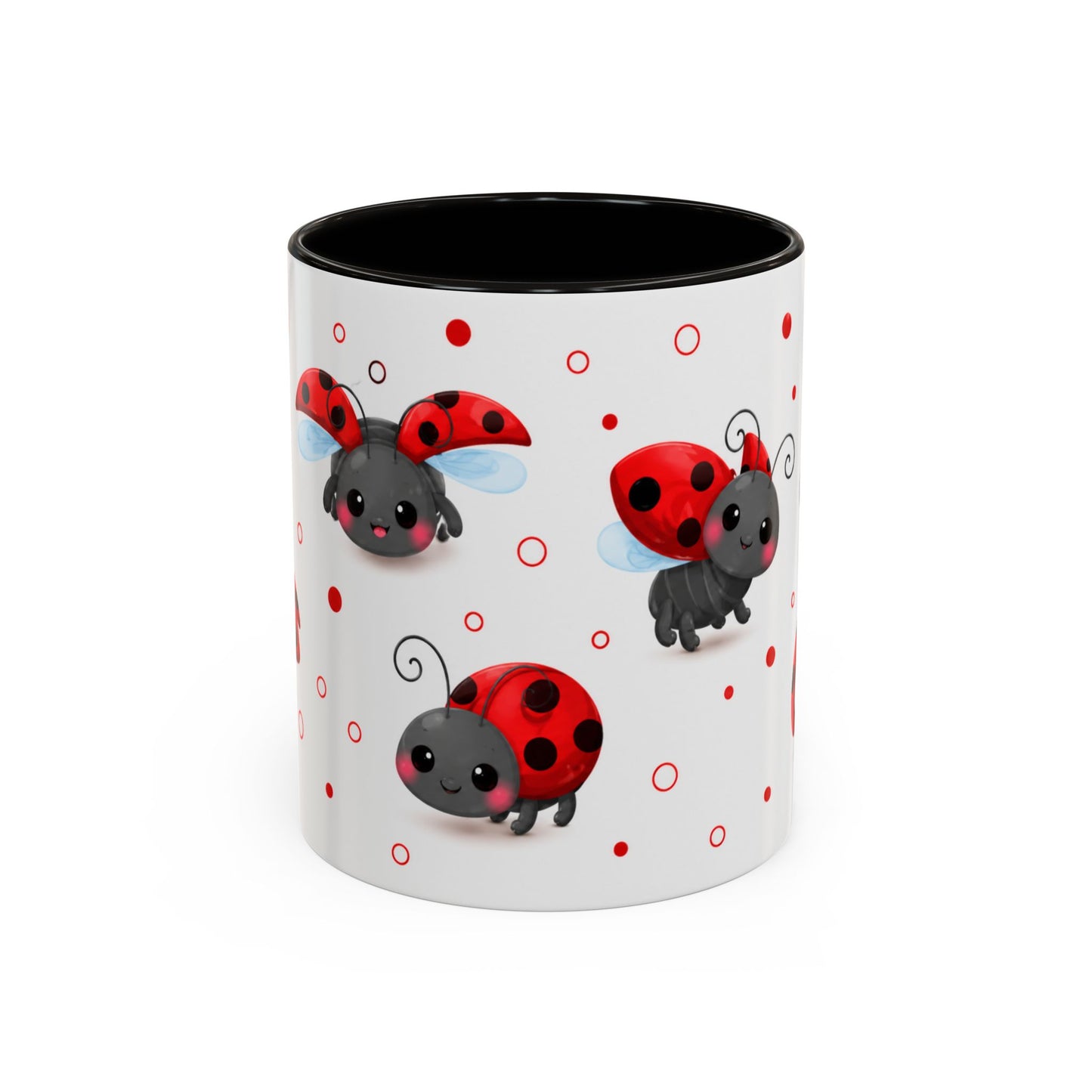 Tasse Coccinelles Mignonnes – Mug Kawaii Insectes Cartoon et Rouge Noir – Cadeau Nature 325ml