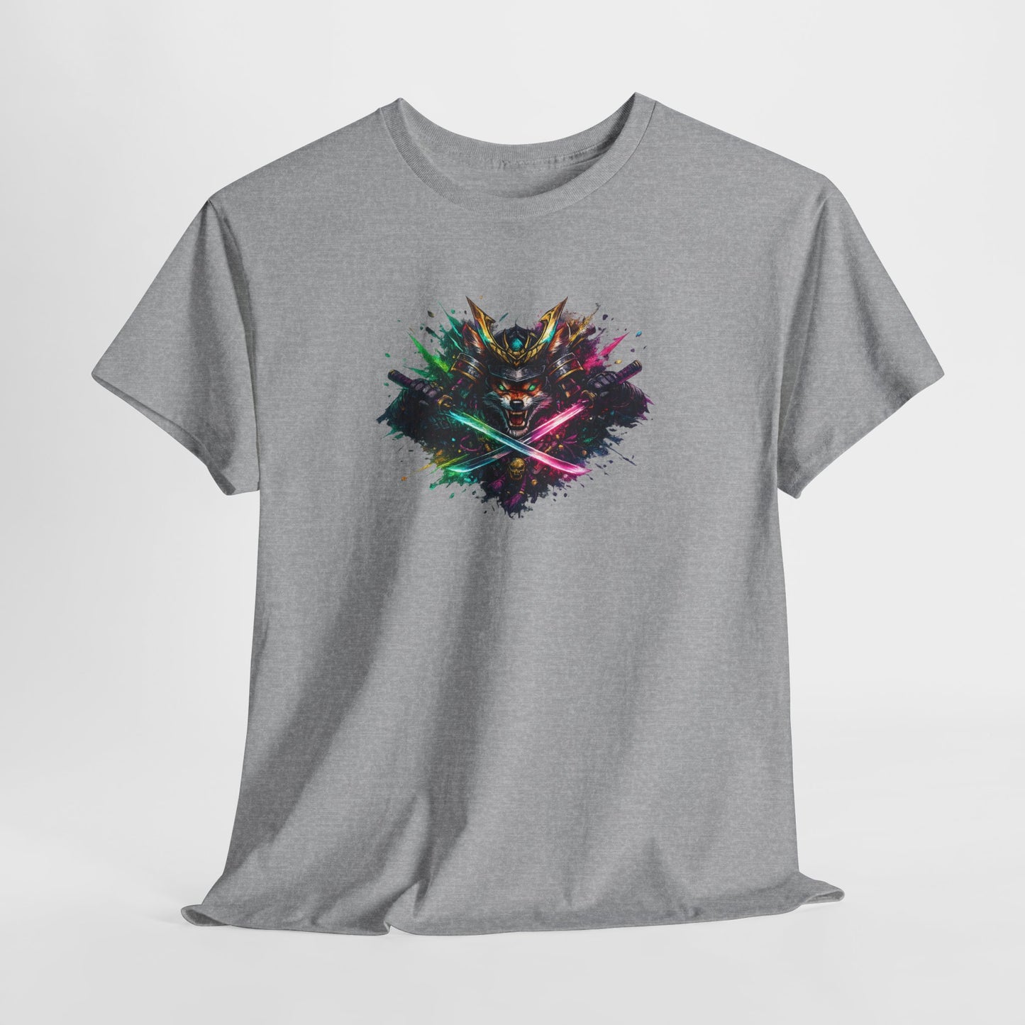 T-Shirt Samouraï Renard Katana – Tee Shirt Japonais Streetwear Néon – Cadeau Manga Anime Gamer