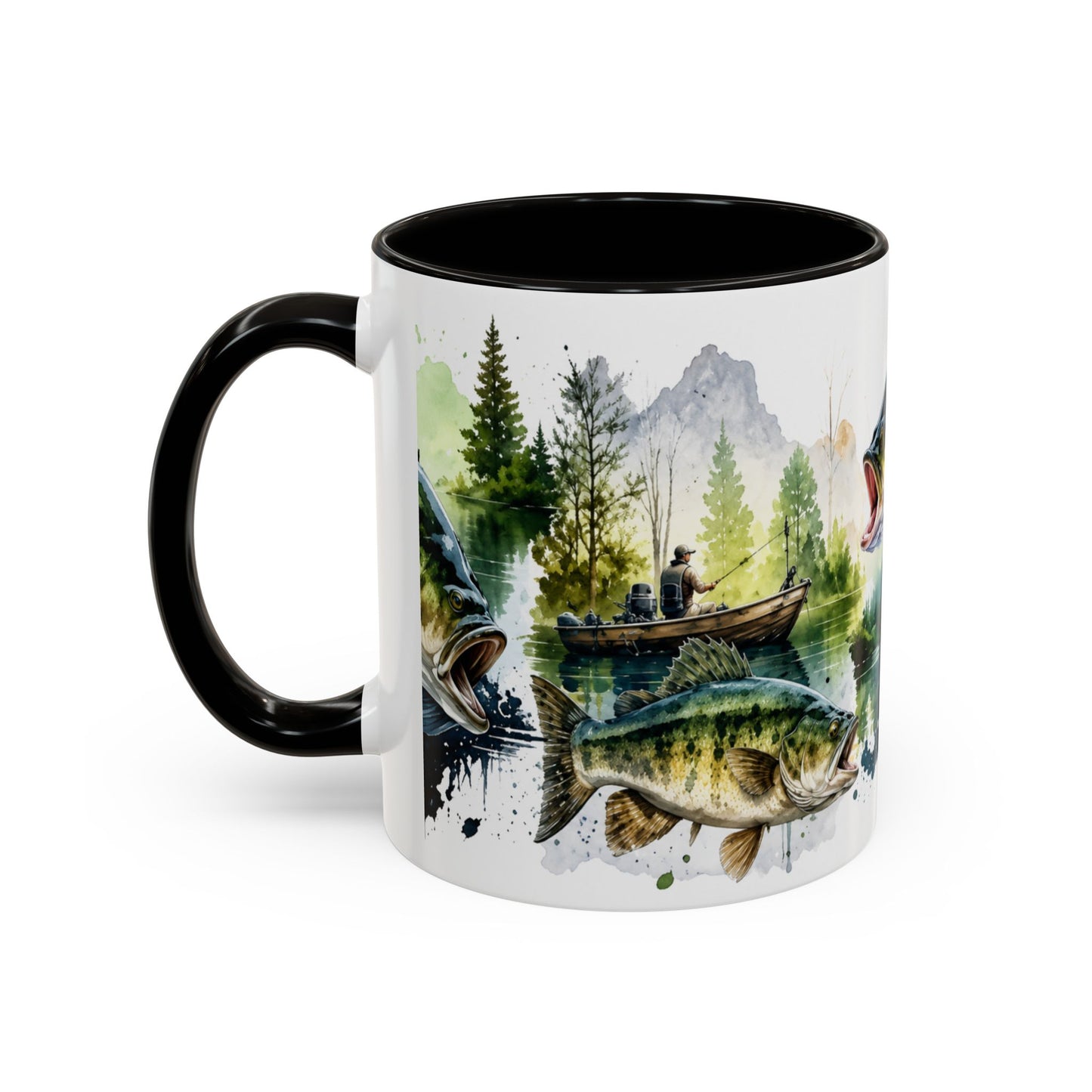 Tasse Pêche Black Bass – Mug Pêcheur Vintage Aquarelle – Cadeau Passion Pêche Homme 325ml