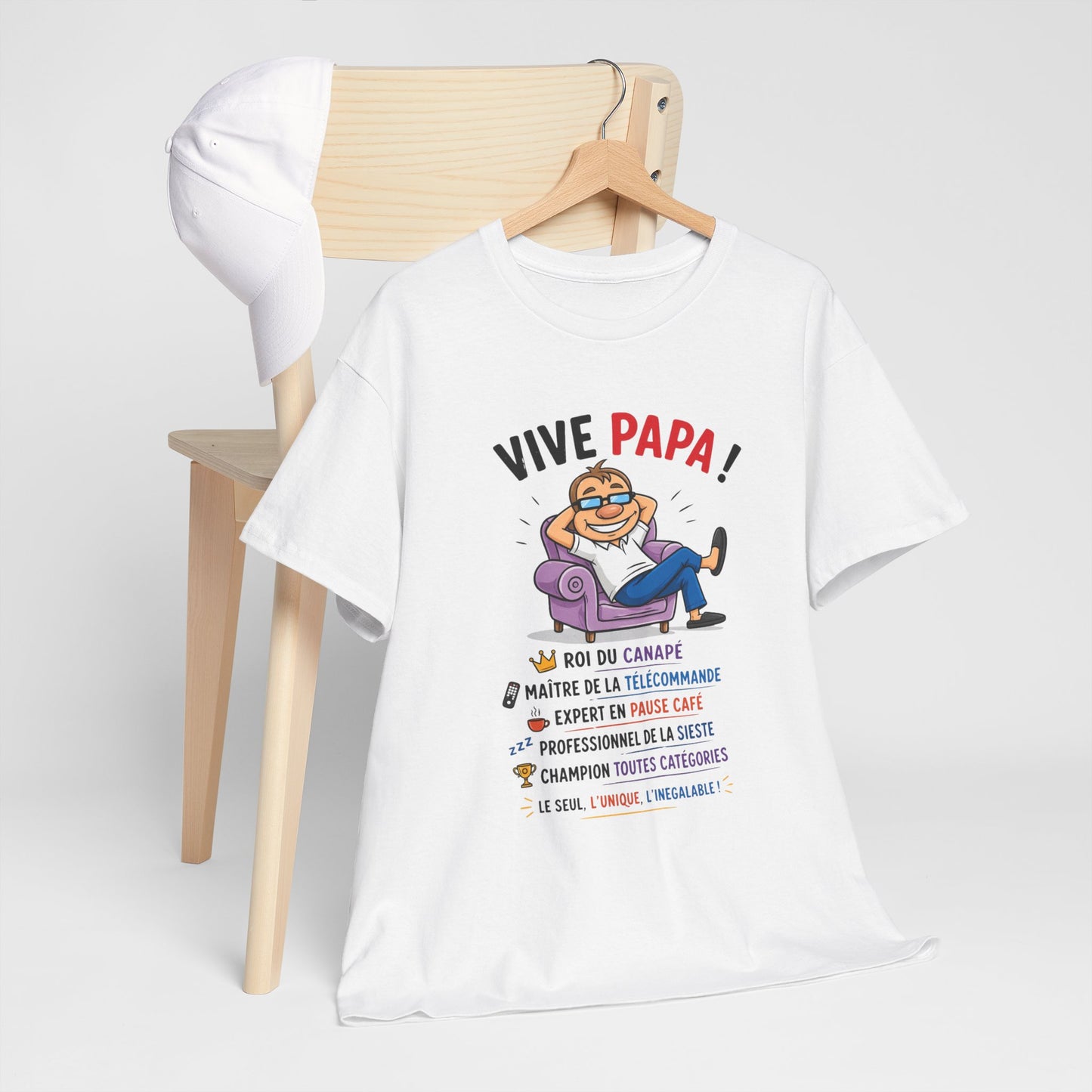 T-Shirt Vive Papa Homme – Tee Shirt Humour Papa Canapé Télécommande – Cadeau Fête des Pères Papa Cool Noir Blanc Gris