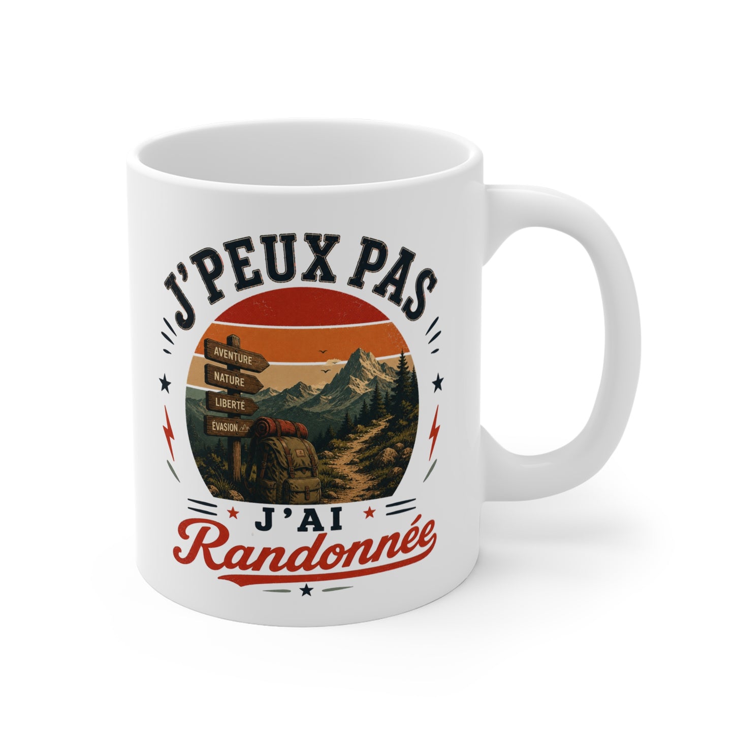 Tasse J’Peux Pas J’Ai Randonnée – Mug Humour Randonneur Vintage – Cadeau Nature Montagne Homme Femme 325ml