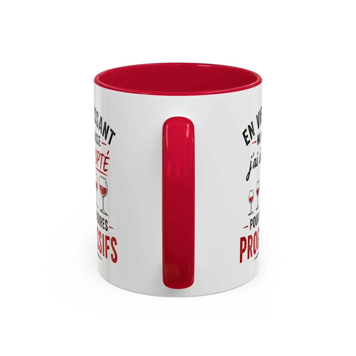 Mug Humour Amateur de Vin – En Vieillissant Ma Vue Baisse J’ai Donc Opté pour des Verres Progressifs – Cadeau Drôle Vin Rouge 325ml