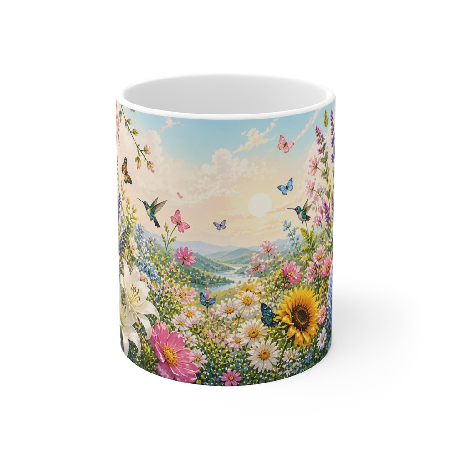 Tasse Jardin Fleuri Coloré – Mug Nature Floral avec Papillons et Colibris – Cadeau Homme Femme Enfant 325ml