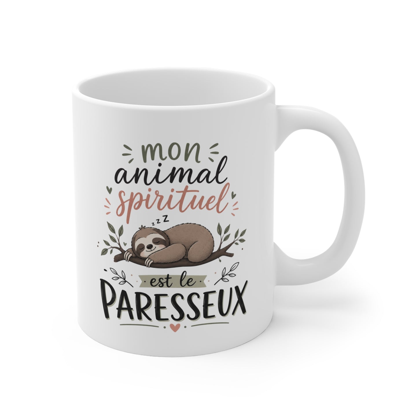 Tasse Mon Animal Spirituel est le Paresseux – Mug Paresseux Mignon Humour Cadeau Femme Homme 325 ml