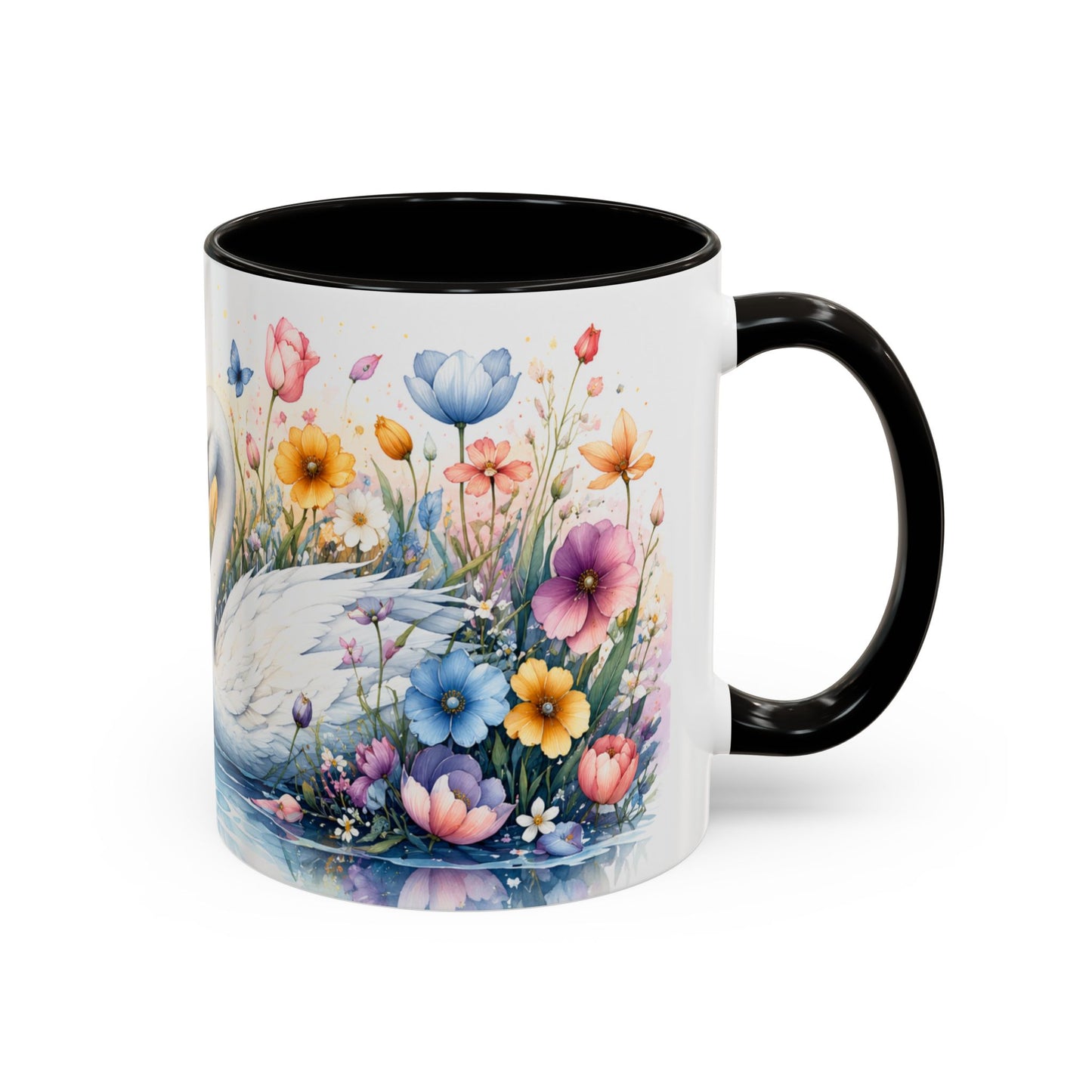 Tasse Cygnes et Fleurs – Mug Romantique Aquarelle – Cadeau Amour Homme Femme 325ml