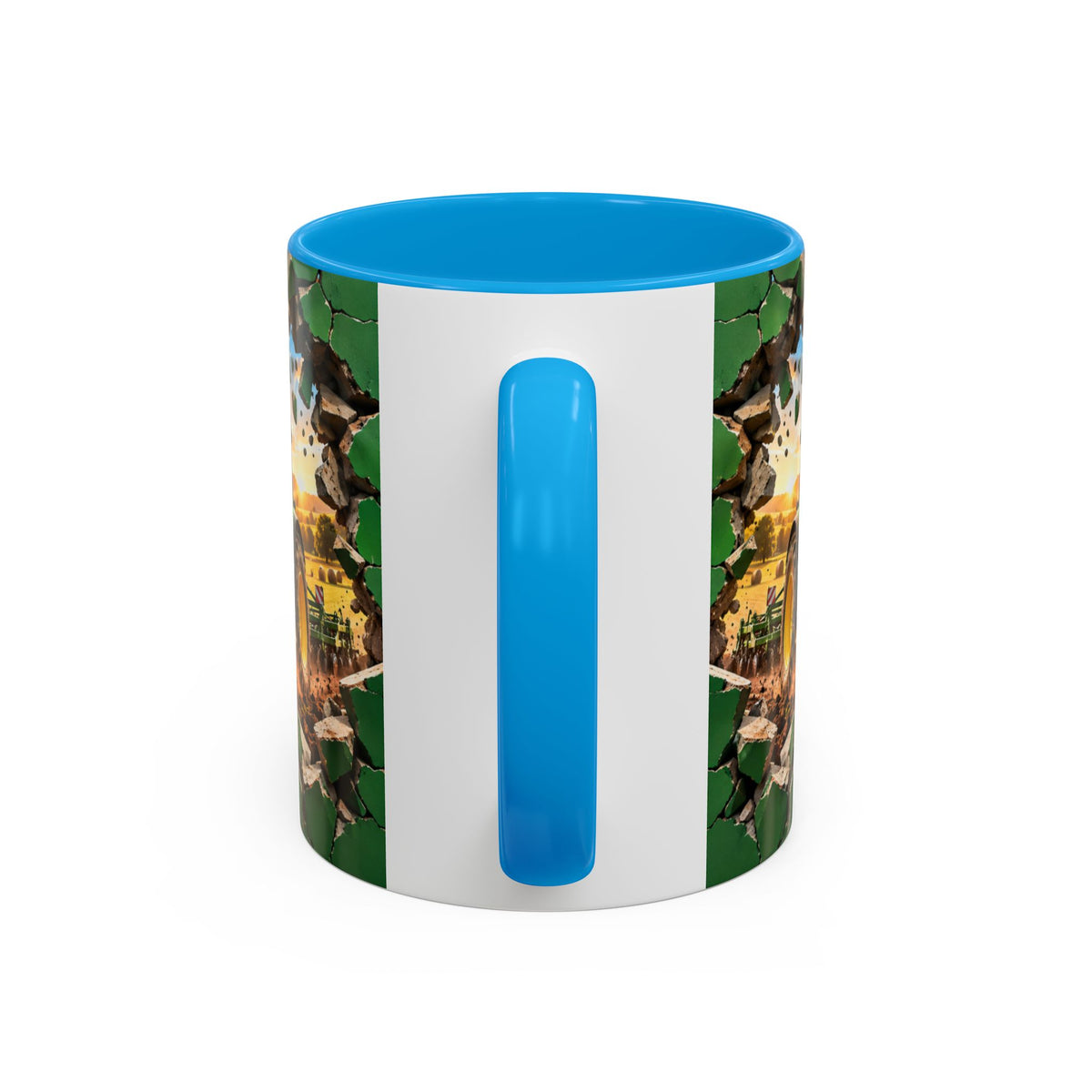 Mug Tracteur Agricole Vert – Tasse Agriculture avec Champ et Effet Mur Brisé – Cadeau Original Agriculteur Passionné de Tracteurs