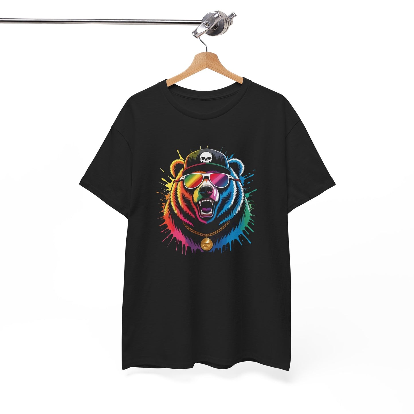T-Shirt Ours Stylé Lunettes Colorées – Tee Shirt Bear Streetwear – Cadeau Original Hip Hop Noir Blanc Gris