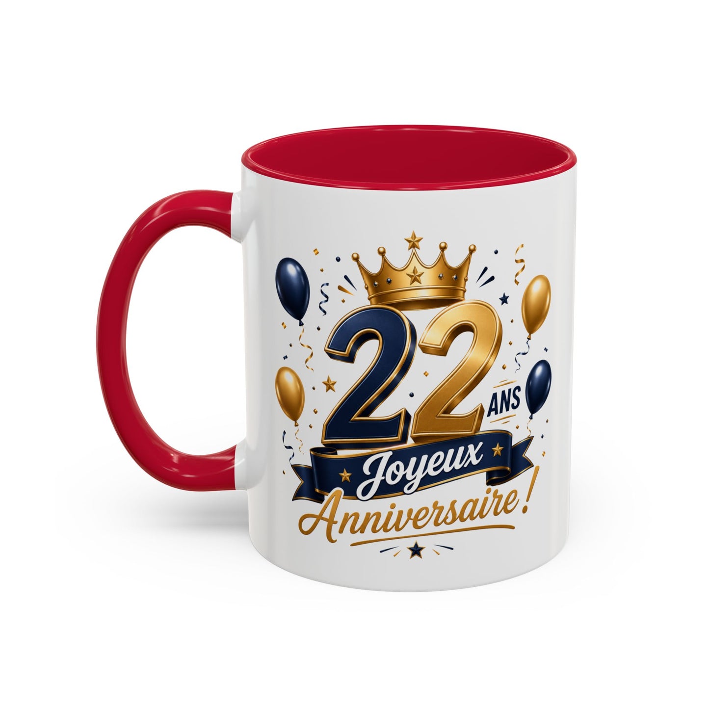 Mug Joyeux 22 Ans – Tasse Anniversaire 22 Ans – Cadeau Original pour Femme Homme – Idée Cadeau 22e Anniversaire Noir Bleu Rouge
