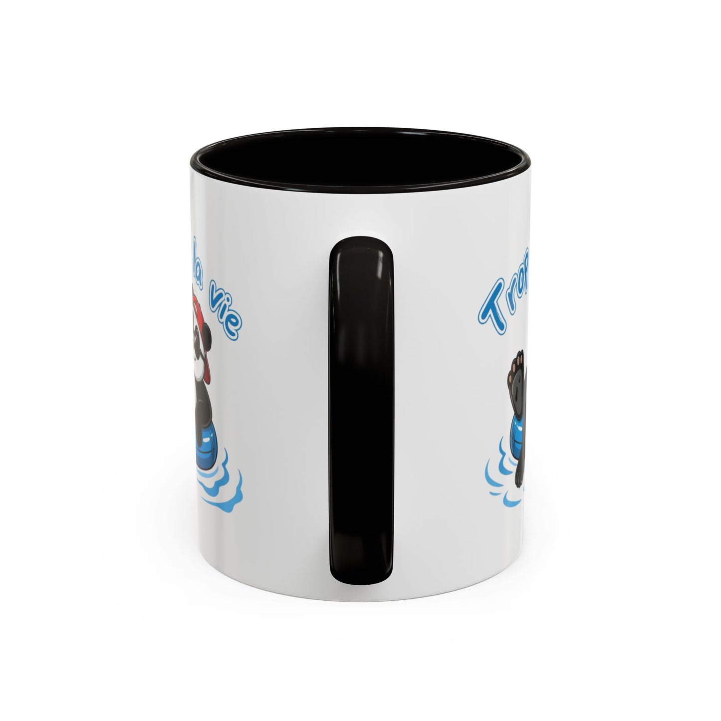 Mug Panda Relax Humour – “Trop Dure La Vie” – Tasse Panda Bouée Cocktail Vacances – Cadeau Drôle Homme Femme – Céramique 325ml Noir Bleu Rouge