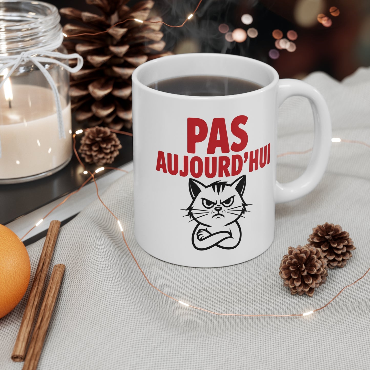 Tasse Pas Aujourd’hui – Mug Humour Fatigue et Flemme – Cadeau Drôle Homme Femme 325ml Chat Idée cadeau fun