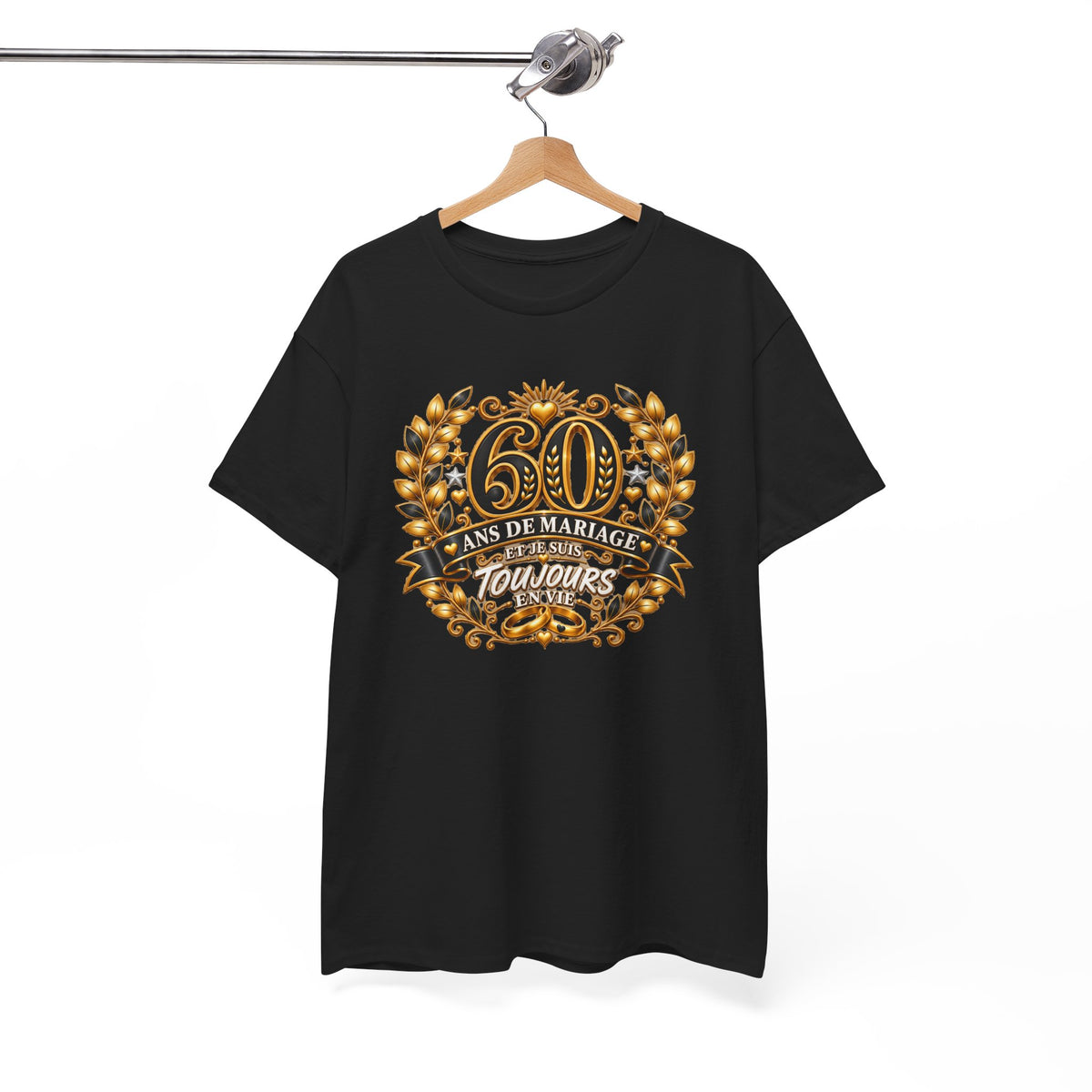 Tee Shirt 60 Ans de Mariage Homme Femme – Toujours en Vie – T-Shirt Humour Noces de Diamant Cadeau Anniversaire Couple