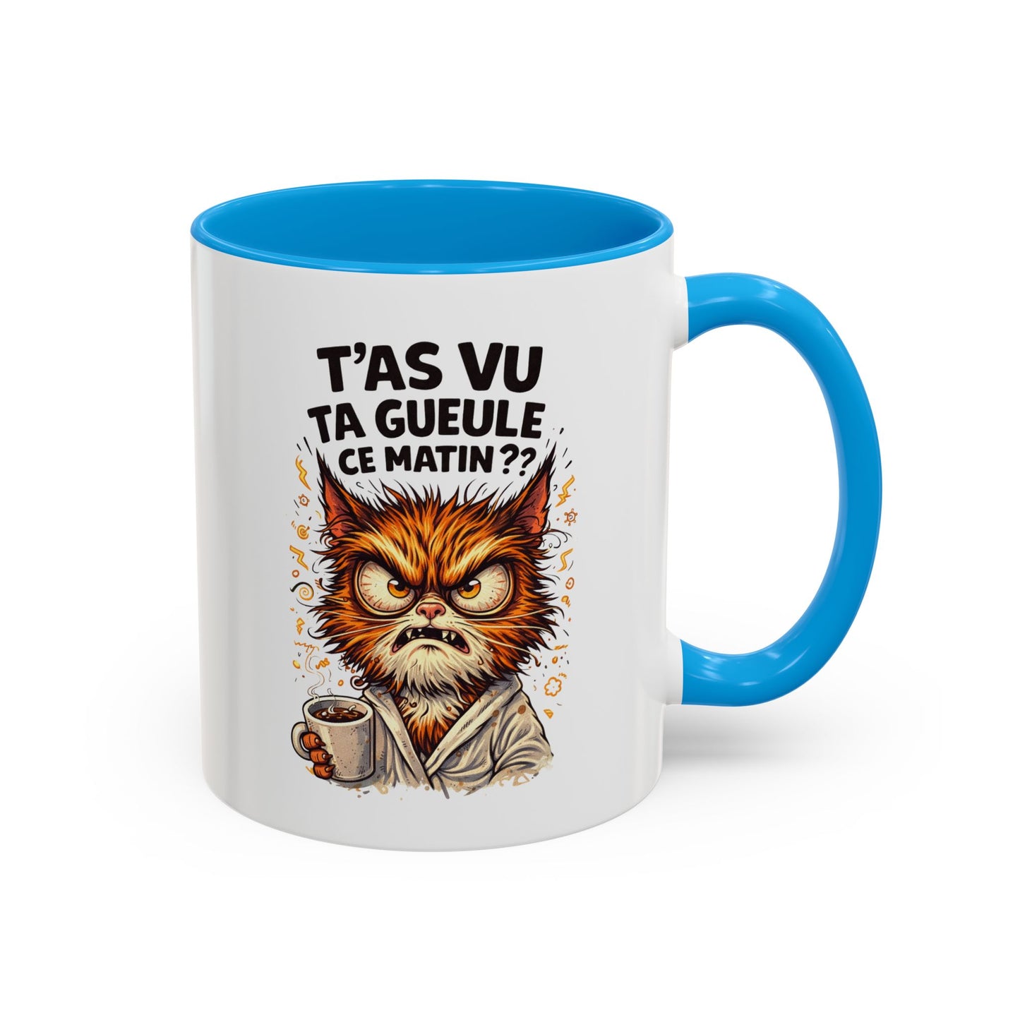 Tasse Chat En Colère “T’as vu ta gueule ce matin ?” – Mug Humour Café Chat Grincheux – Cadeau Original