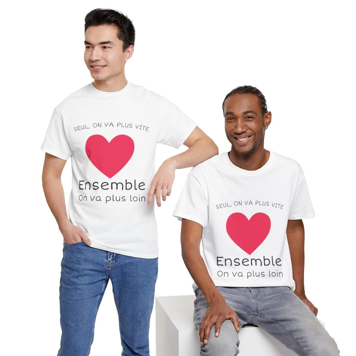 Tee shirt Unisex Coeur ensemble on va plus loin idée cadeau amour love Homme/Femme