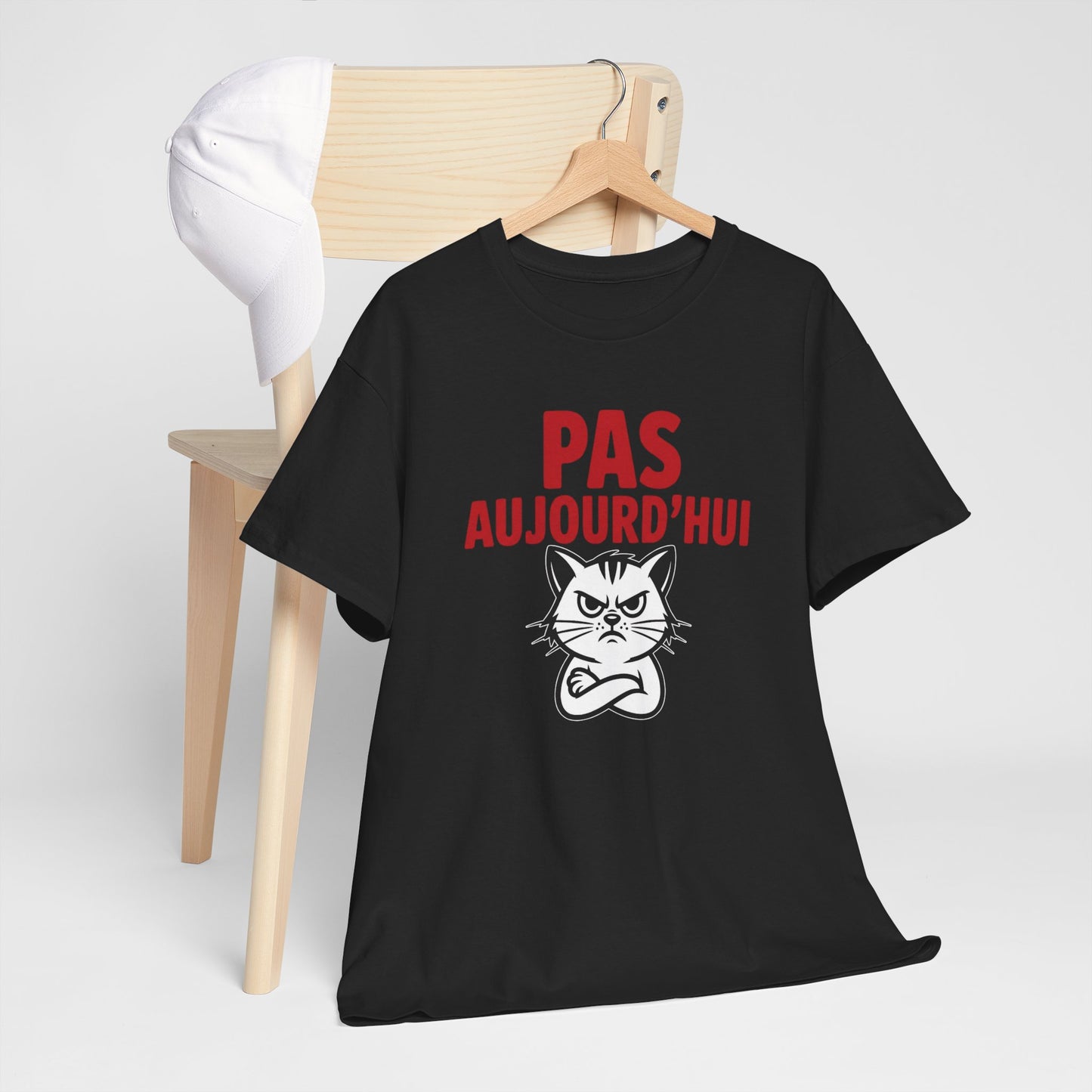T-Shirt Humour Pas Aujourd’hui Chat Grincheux – Tee Shirt Drôle Anti Motivation Fatigue Travail Bureau Cadeau Homme Femme