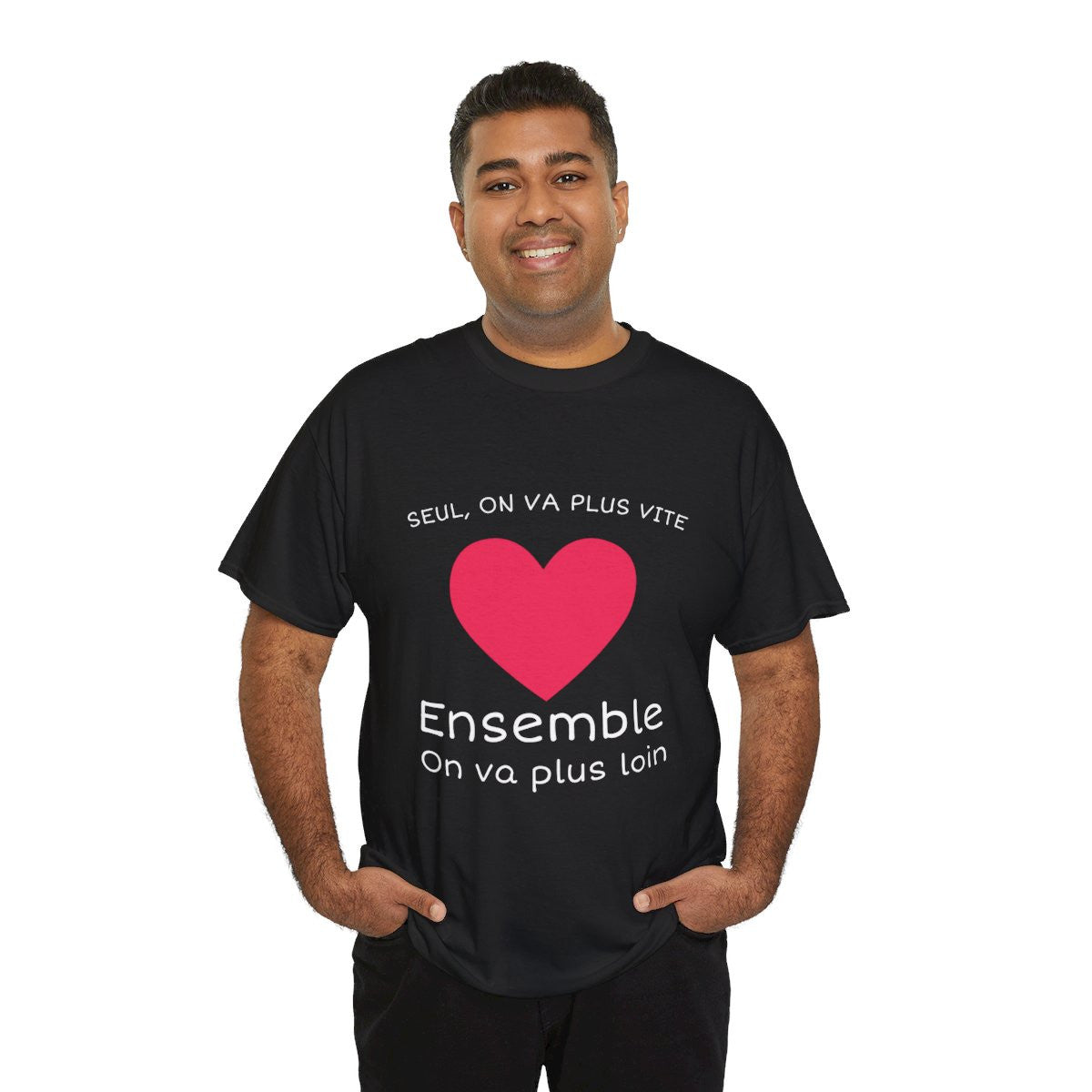 Tee shirt Noir Unisex Coeur ensemble on va plus loin idée cadeau amour love Homme/Femme
