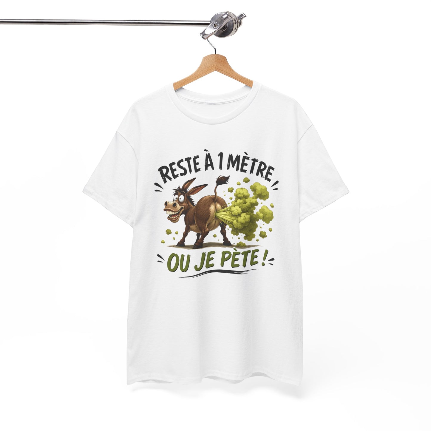 Tee-Shirt Humour Adulte Reste à 1 Mètre ou Je Pète – Âne Cartoon Drôle – Cadeau Homme Femme