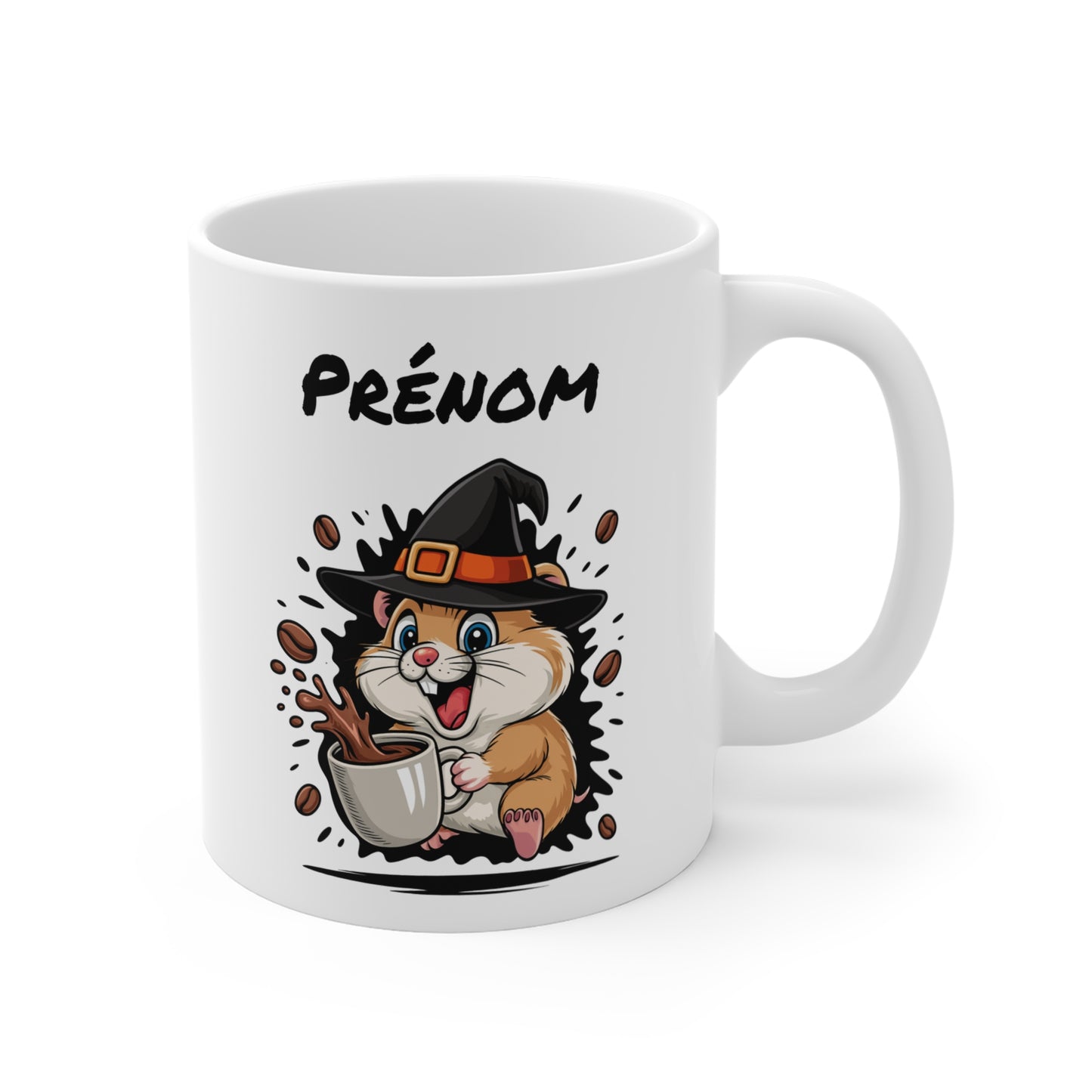 Tasse Personnalisable Hamster Sorcier Café – Mug Prénom Céramique 325ml – Cadeau Drôle Halloween Animal Illustré
