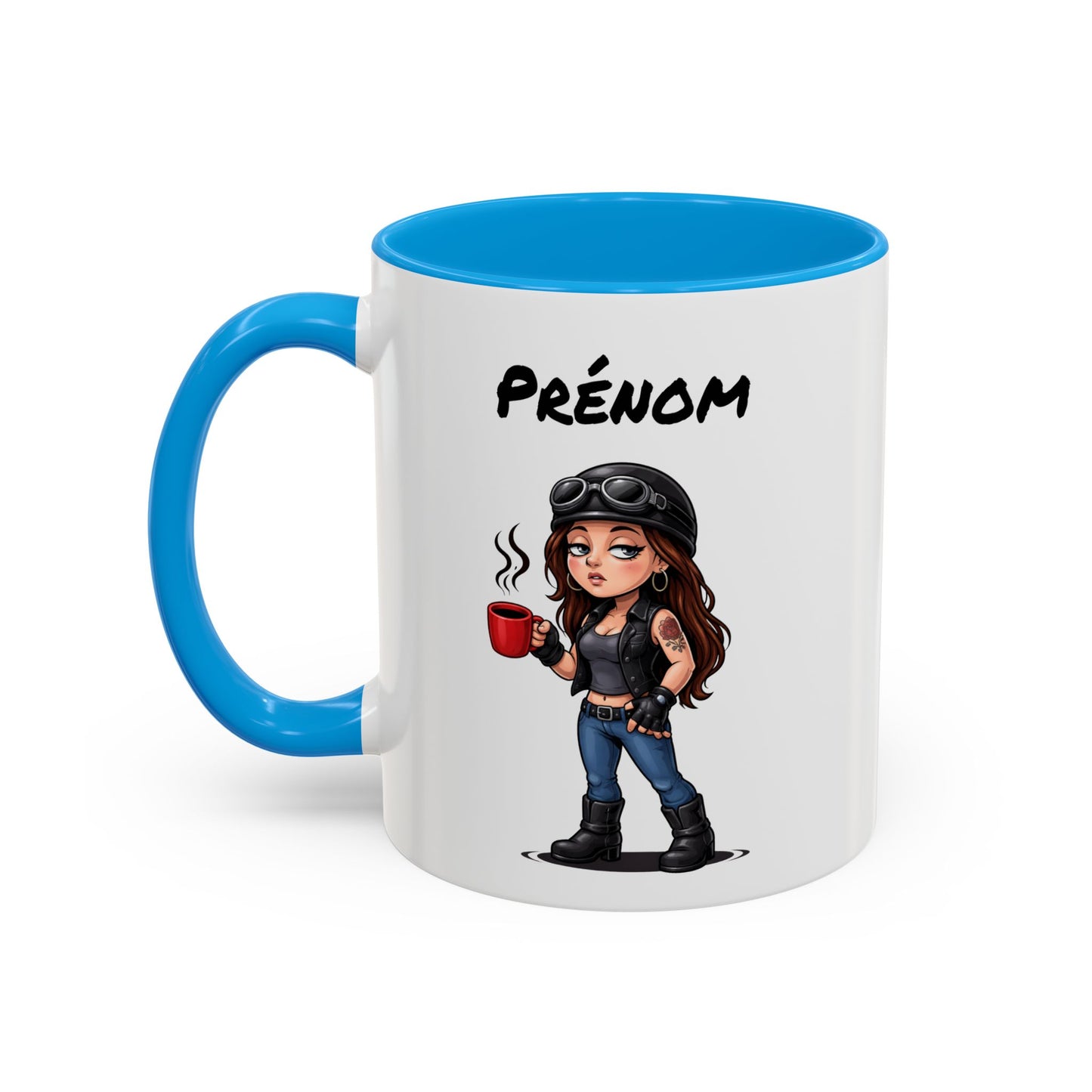 Tasse Motarde avec Café – Mug Femme Biker Style Rock – Illustration Motarde Casque Moto 325ml