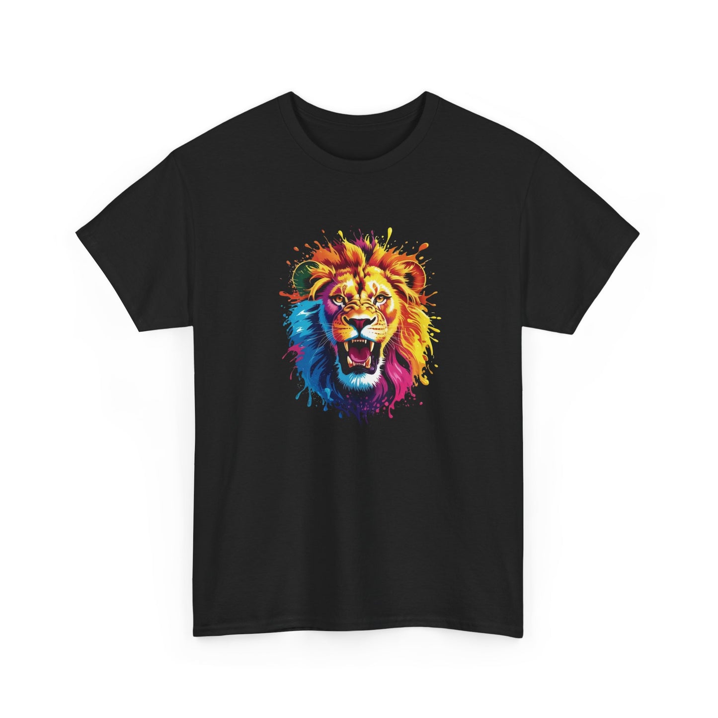 T-Shirt Lion Coloré – Tee Shirt Tête de Lion Art Dripping – Cadeau Animal Puissant Streetwear Noir Blanc Gris