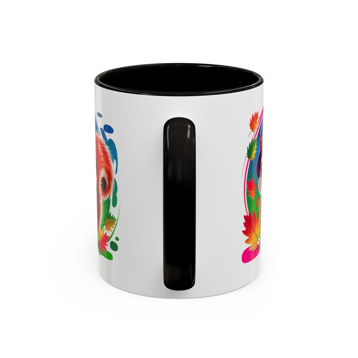 Mug Écureuil Mignon – Tasse Animal Automne Feuilles Colorées Kawaii – Cadeau Original Enfant Adulte – Céramique 325ml Noir Bleu Rouge