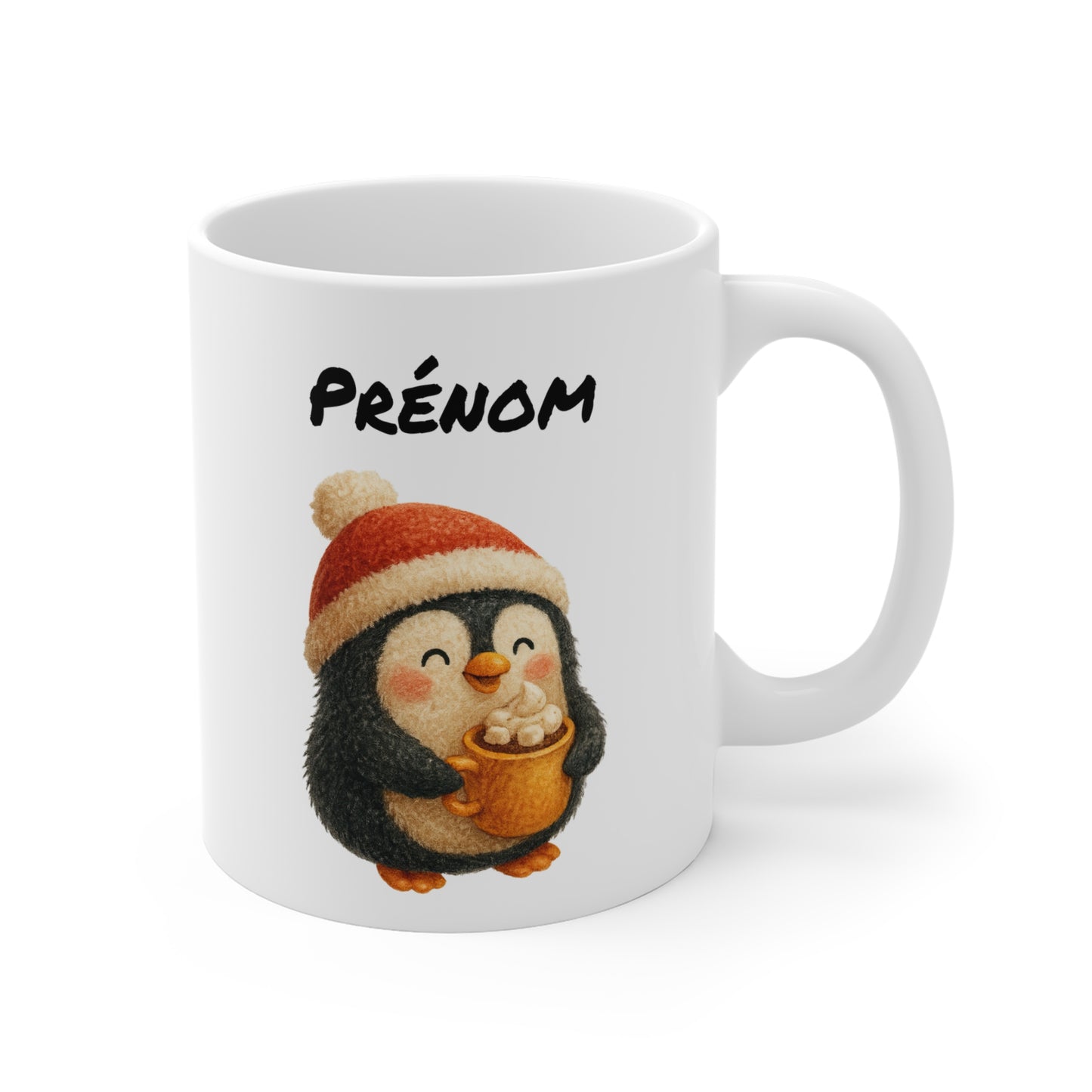 Tasse Personnalisable Pingouin Noël Mignon – Mug Prénom Hiver Festif – Cadeau Cocooning 325 ml