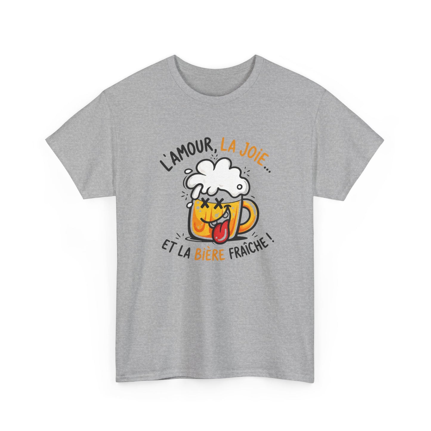 T-Shirt Humour Bière – L’Amour La Joie et la Bière Fraîche – Cadeau Drôle Apéro Homme Femme
