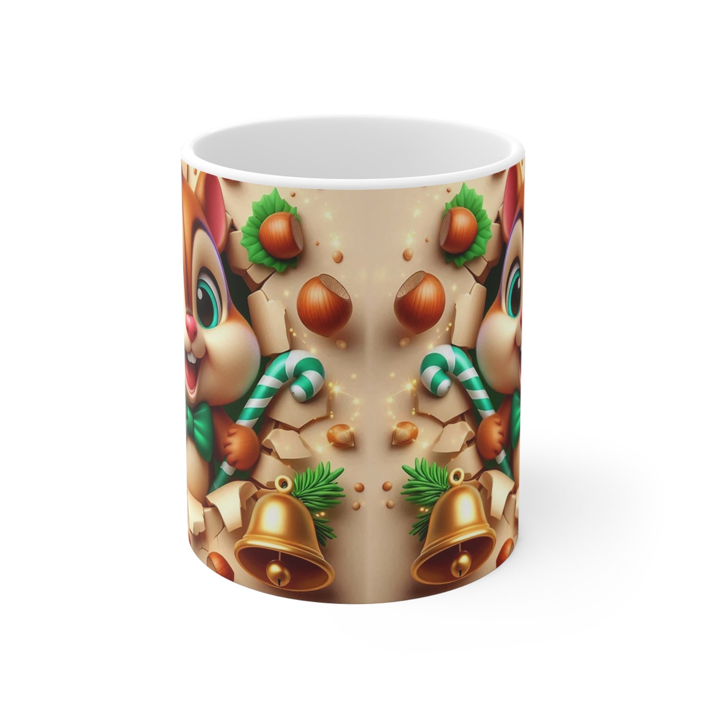 Tasse Écureuil Noël – Mug Céramique 325ml – Cadeau Festif Hiver Animaux Mignons