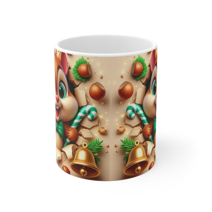 Tasse Écureuil Noël – Mug Céramique 325ml – Cadeau Festif Hiver Animaux Mignons