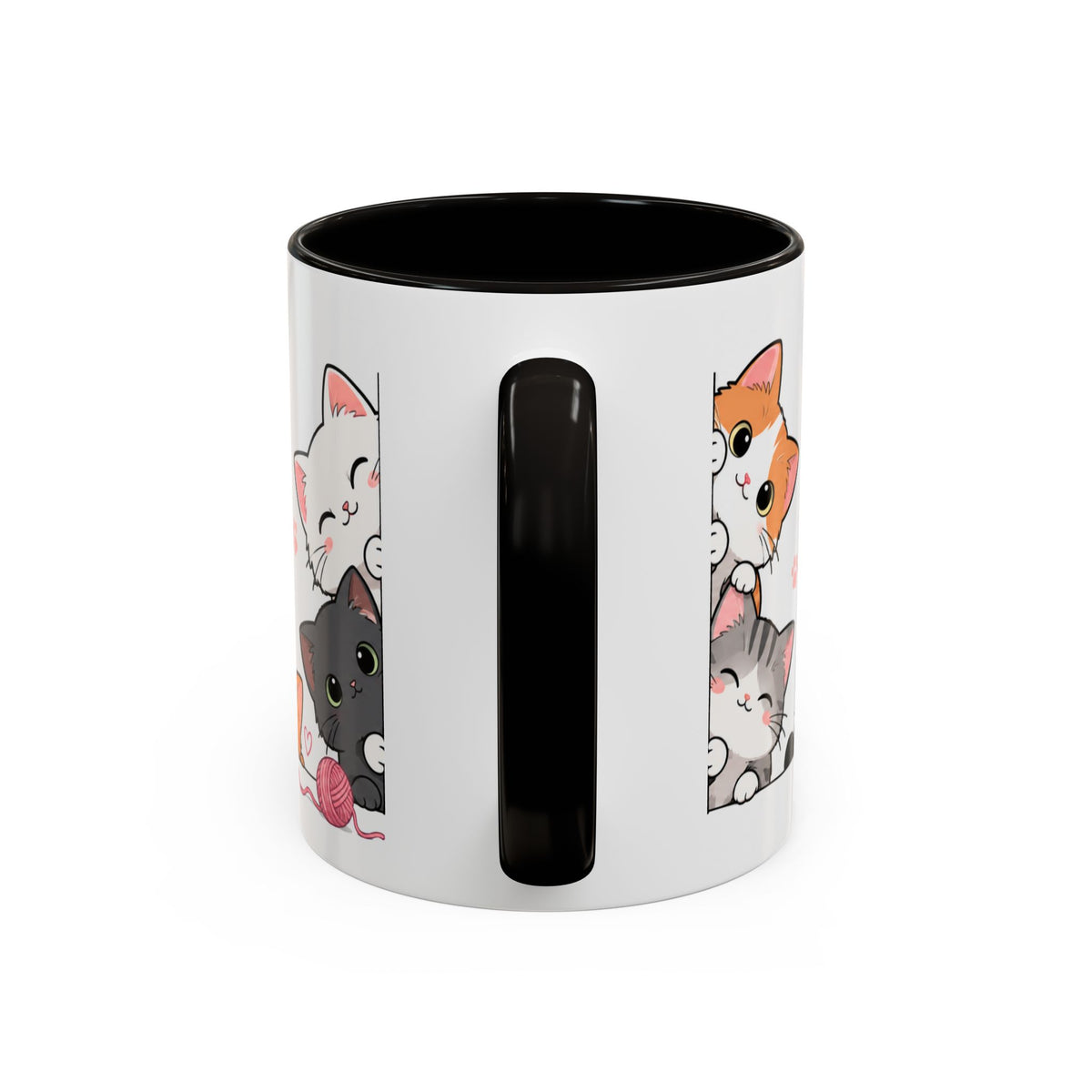 Mug Chats Mignons et Colorés – Tasse avec Petits Chats, Cœurs, Papillons et Pelote de Laine – Cadeau Original Amoureux des Chats