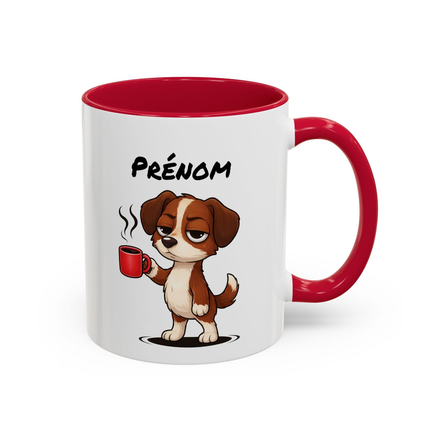 Mug Chien Fatigué Personnalisable 325ml – Tasse Café Humoristique Prénom Cadeau Original Noir Bleu Rouge