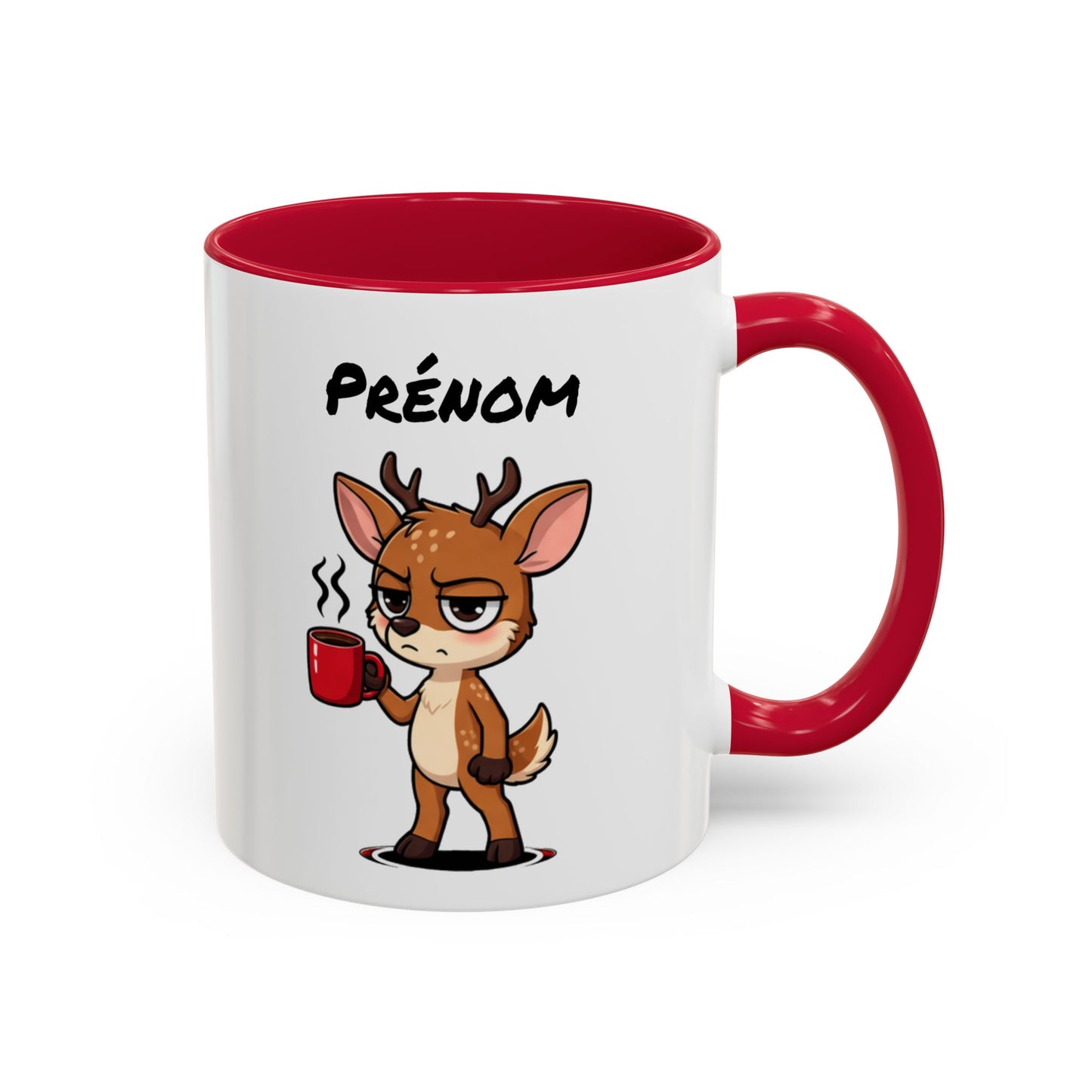 Mug Cerf Fatigué Personnalisable 325ml – Tasse Café Humoristique Prénom Cadeau Original Noir Bleu Rouge