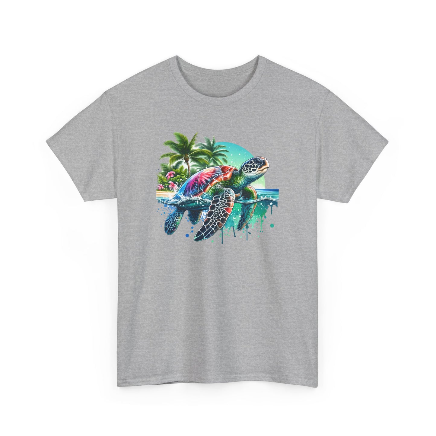 Tee Shirt Tortue de Mer Tropicale – Plage Palmiers Océan – Cadeau Amoureux de la Mer Blanc Gris Noir