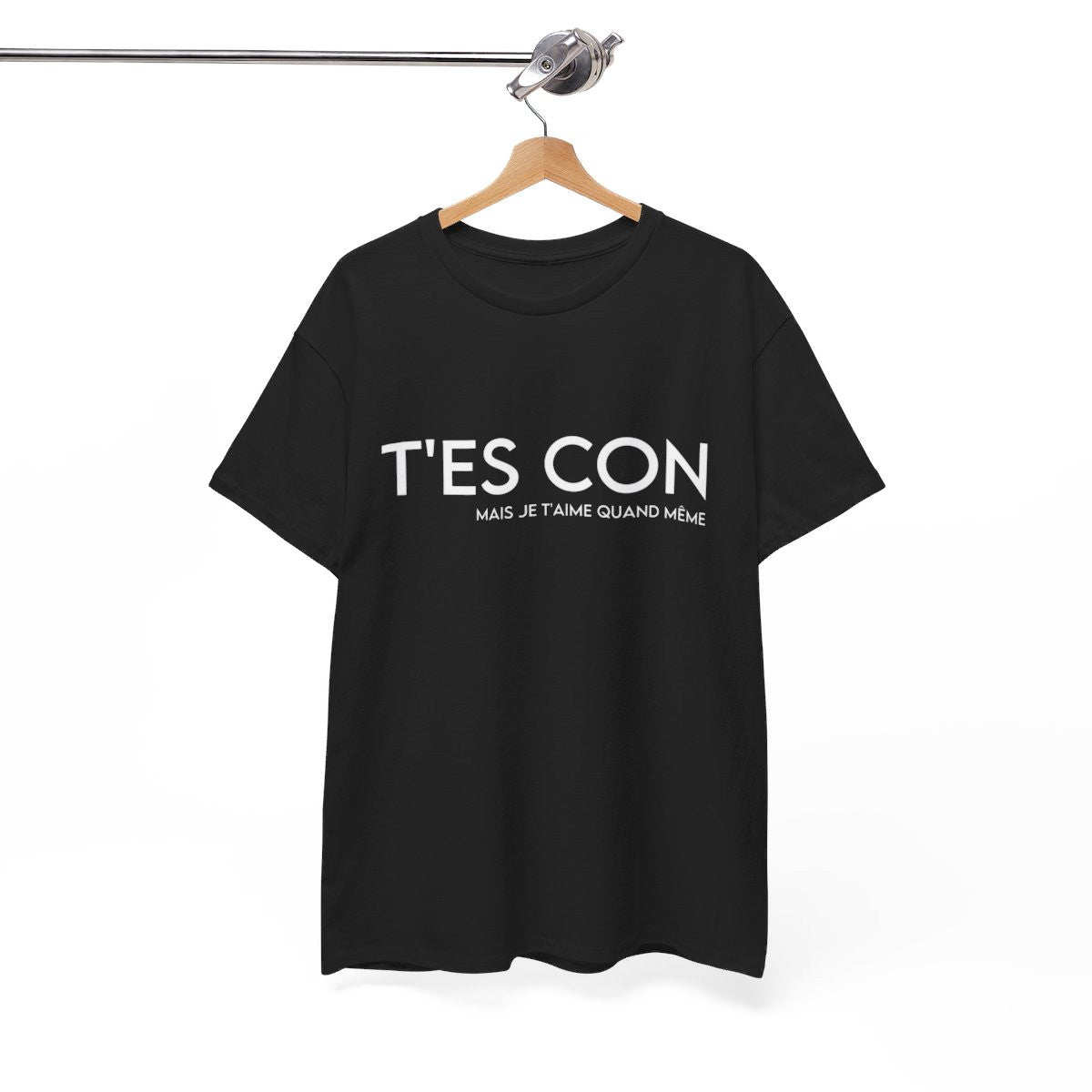 Tee shirt Noir Homme T'es con mais je t'aime quand même idée cadeau humour drôle amusant amour