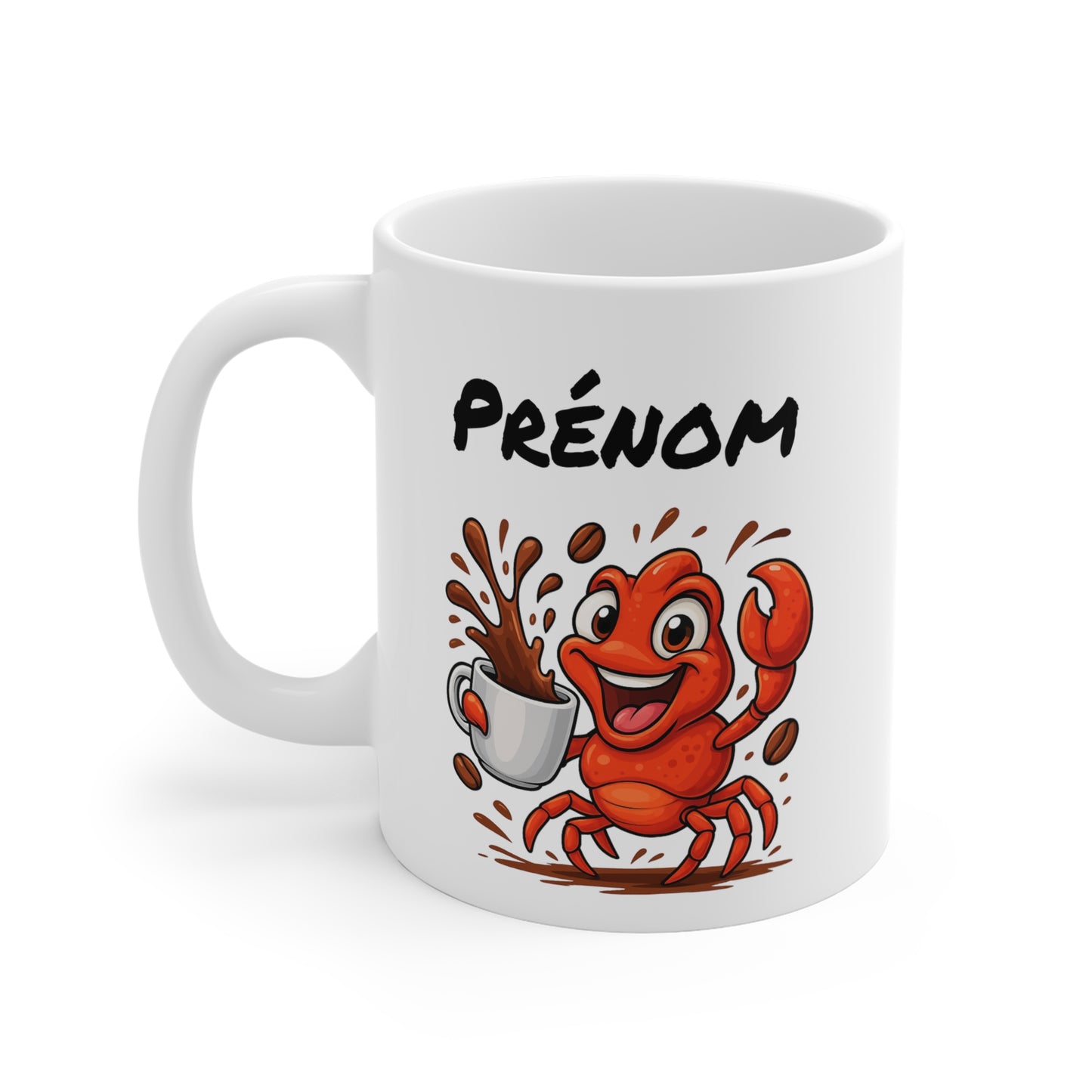 Tasse Personnalisable Crabe Café – Mug Prénom Cartoon – Cadeau Original Amateur de Café 325ml